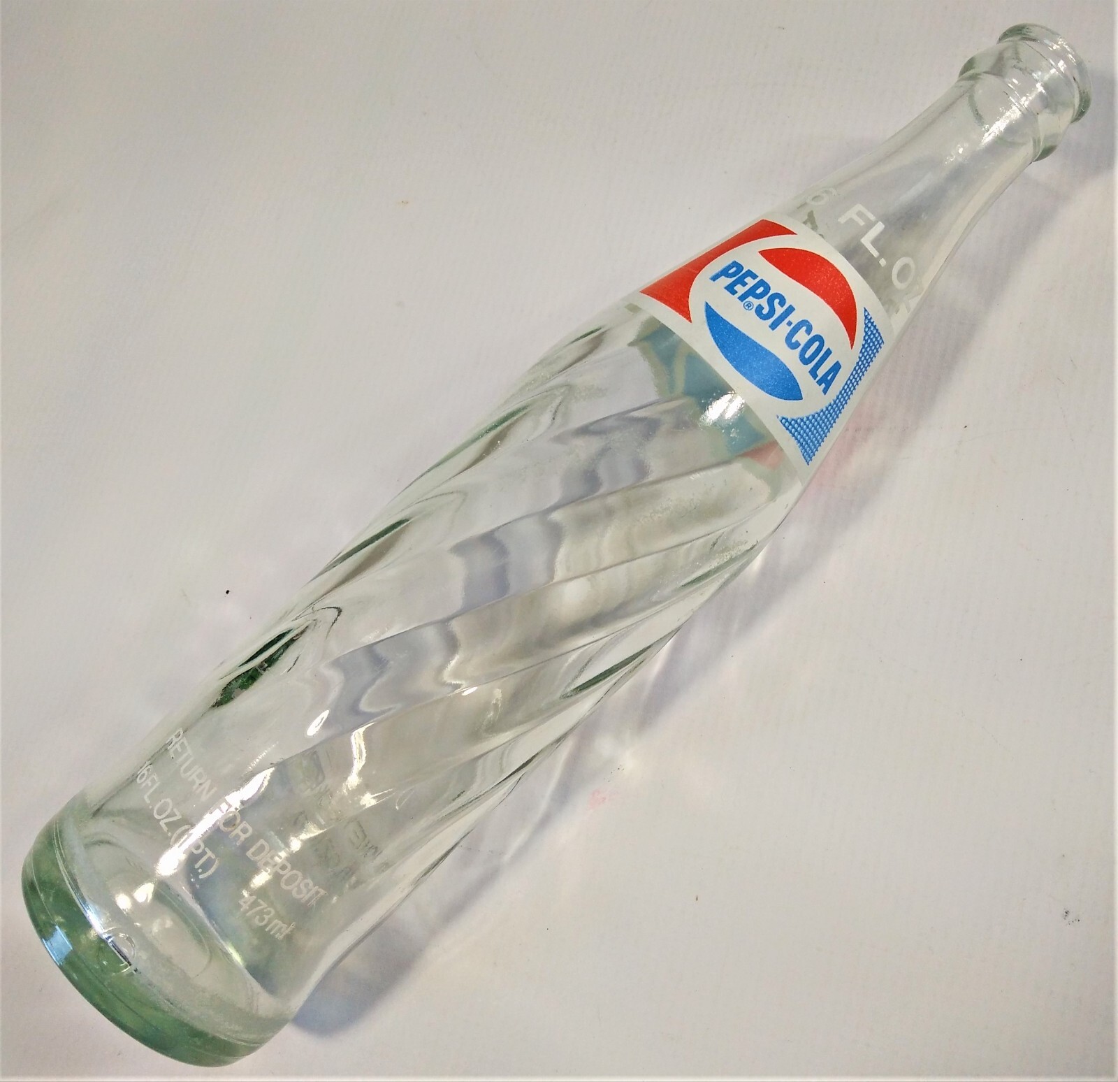 Pepsi Cola Bottle One Pt 16 Oz Return For Deposit Money Back Soda Pop Clear Vtg