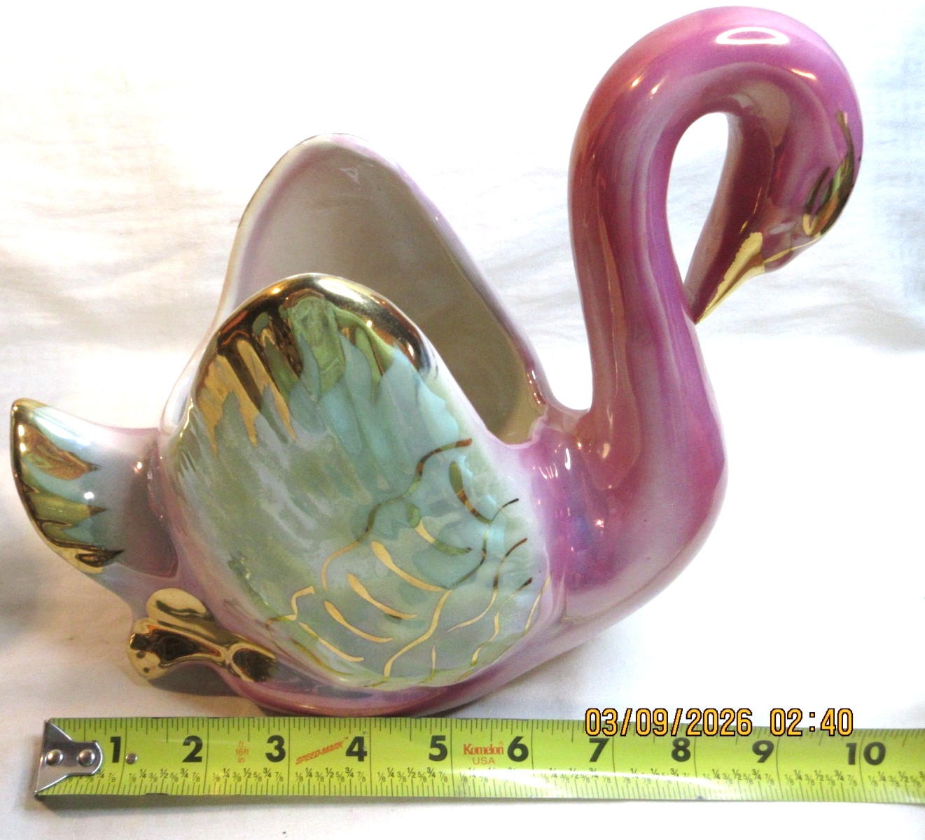 MID CENTURY MODERN~COLONIAL CHINA SWANTER PLANTER(S)~LUSTERWARE~GOLD ACCENTS
