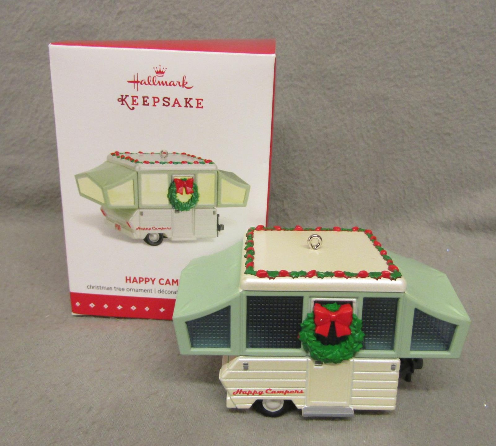 Hallmark Ornament 2015 HAPPY CAMPERS Towed Pop Up Tent (Hole for tree light) NIB