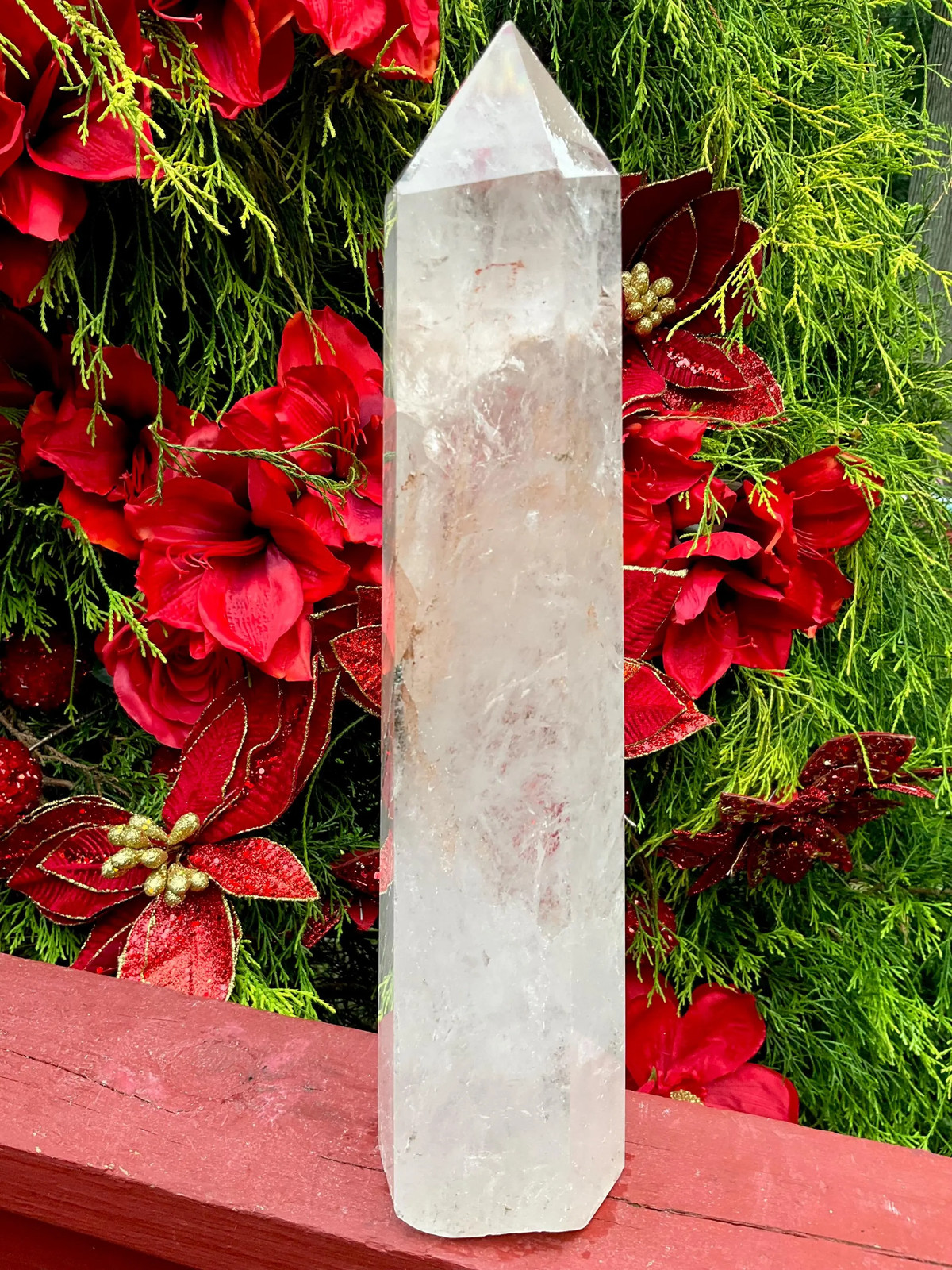 Clear Quartz Crystal Generator ~ Large 6 lb. 15 oz. ~ 14″ Tall ~ Stunning Black