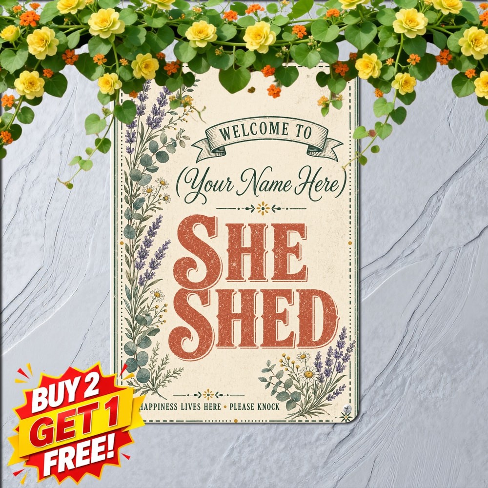 Custom She Shed Garden Plaque Personalized Women Hideout Metal Tin Sign Decor