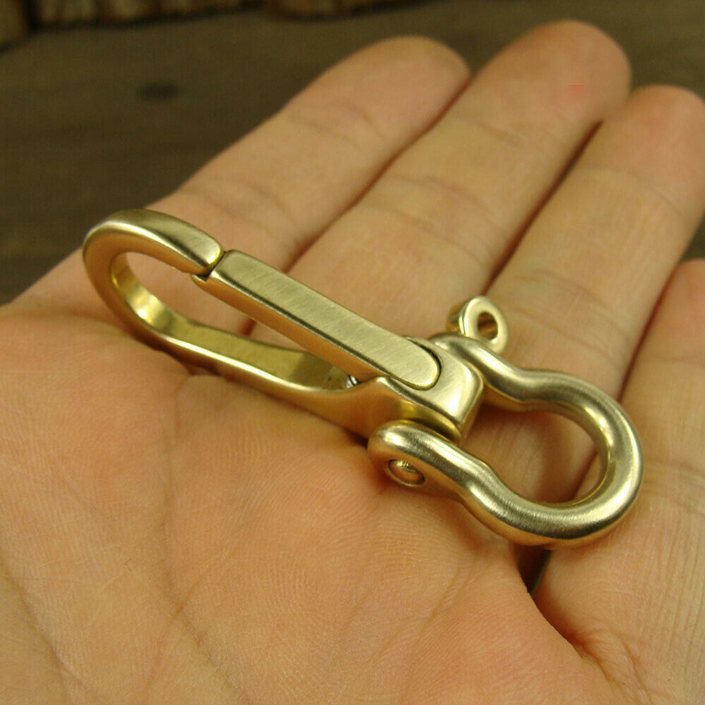 Brass Key Chain Ring Belt Snap Hook Clip + U Shackle For Fob Wallet Chain H322