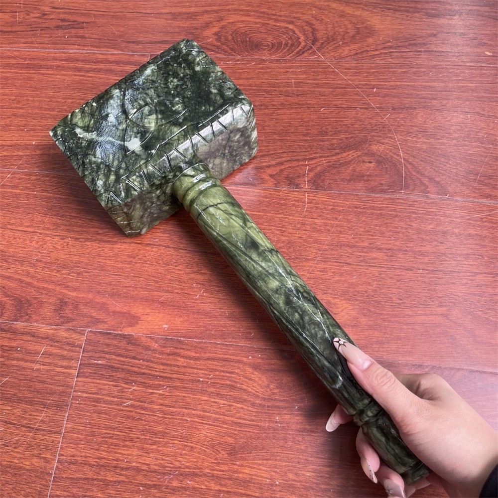 8.8LB 15.7″Natural Large Xiuyan Jade Hammer Carving Crystal Quartz Reiki Statue