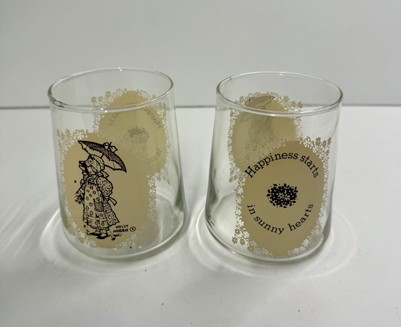 Set Of 2 Vtg Holly Hobbie Happy Talk 12.0 oz Glasses American Greetings 3.75”