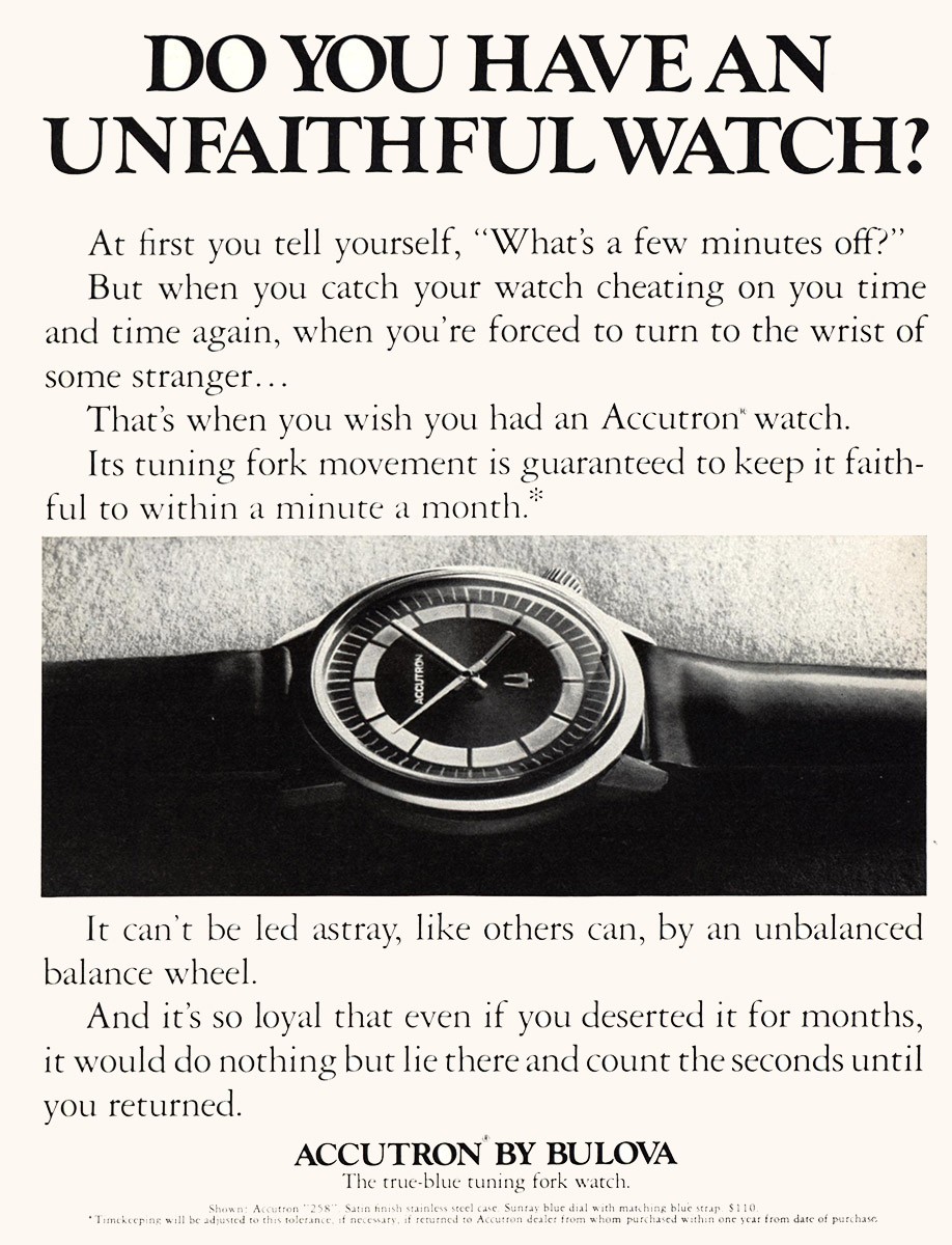1972 Bulova Accutron: Do You Have An Unfaithful Watch Vintage Print Ad