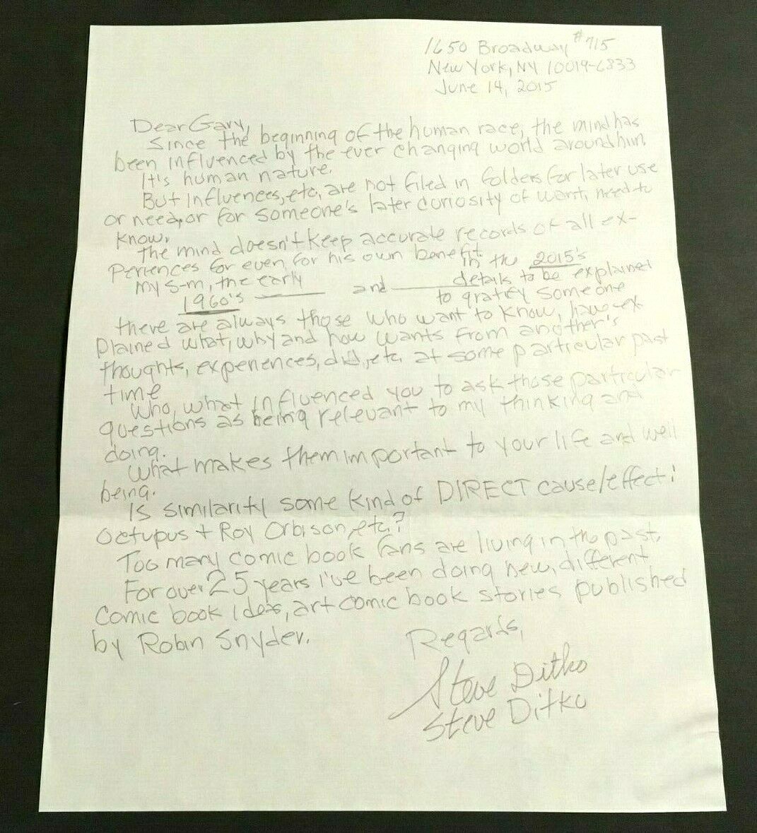 STEVE DITKO SIGNED FULL PAGE LETTER JSA COA LOA RARE MARVEL COMICS SPIDER-MAN