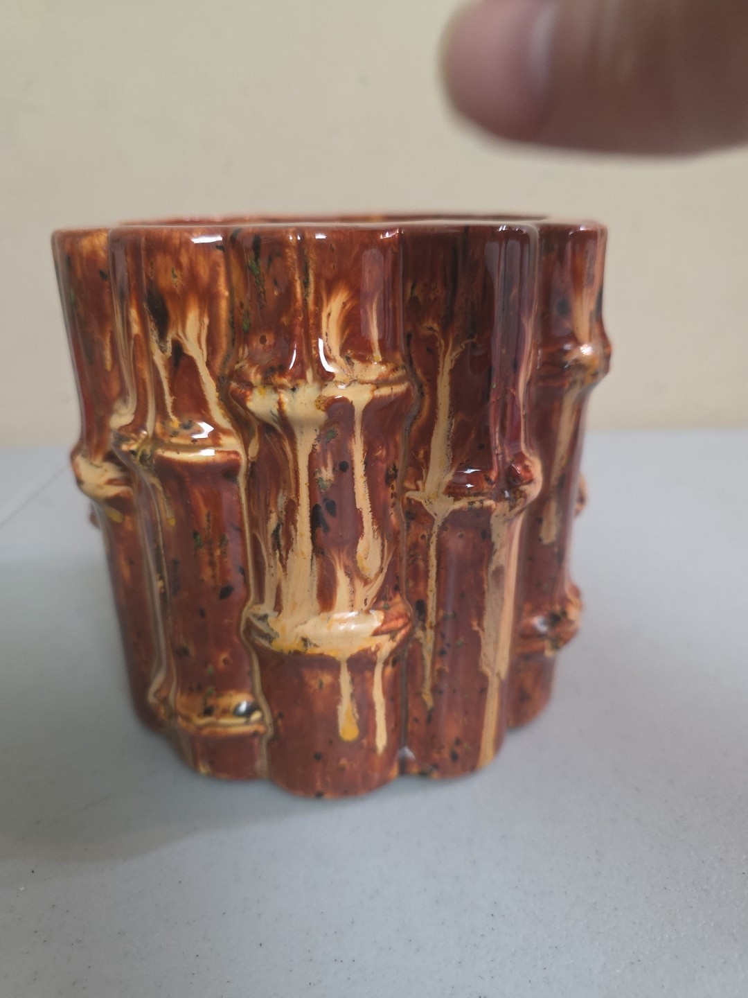Vintage Bamboo Pattern Ceramic 5 Inch Pot No Chips Or Cracks. Nice Decor Planter