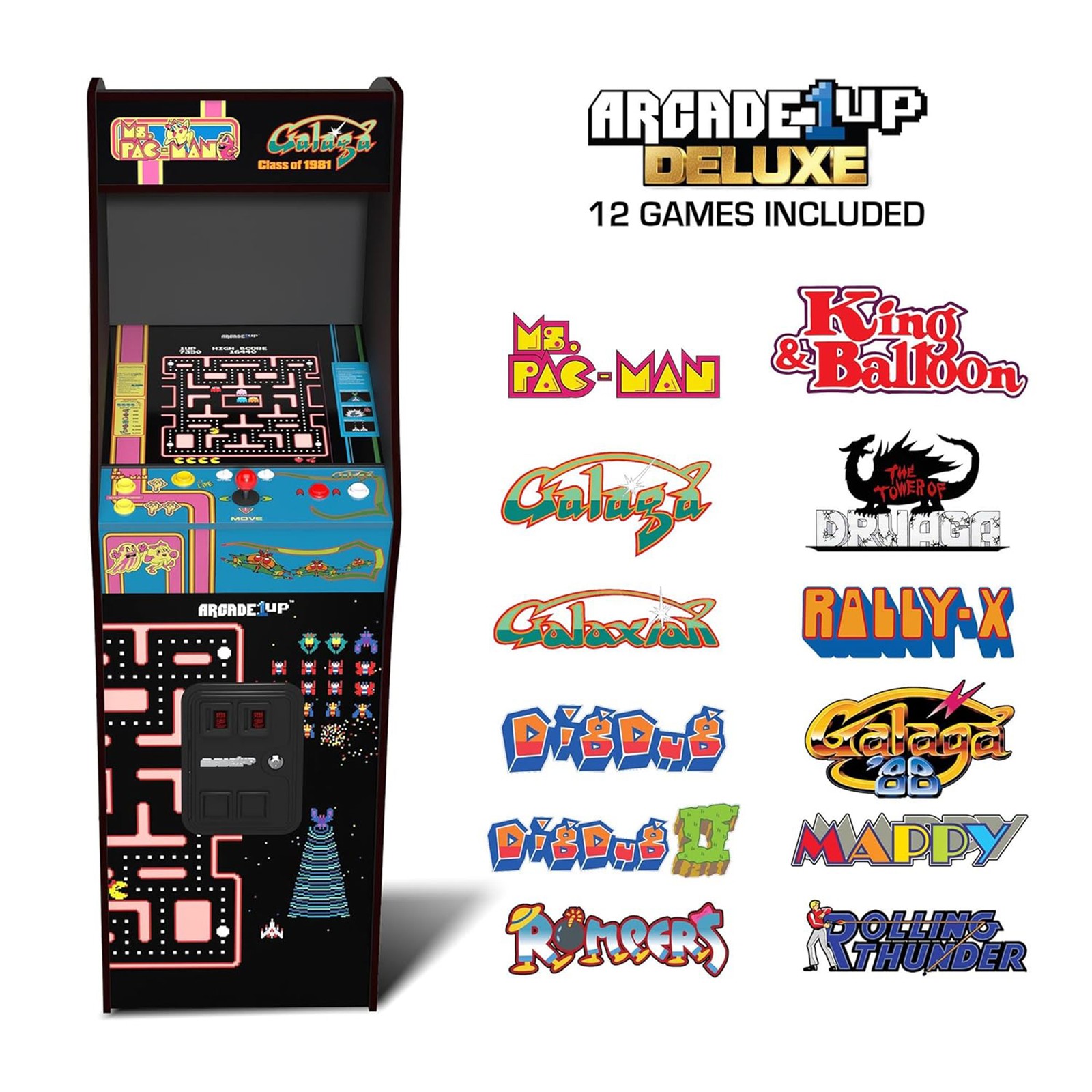 Arcade1Up Ms. Pac-Man Class of ’81 Deluxe Arcade Machine with 12 Retro Games