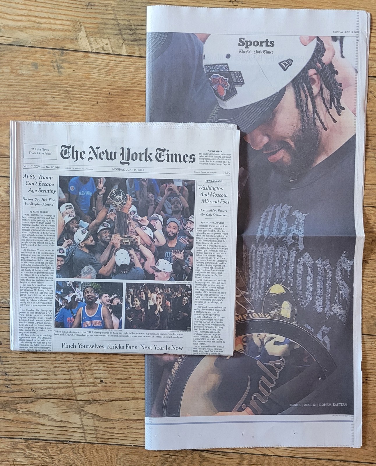 The New York Times Newspaper June 15, 2026 KNICKS WIN GAME 5 NBA FINALS CHAMPION