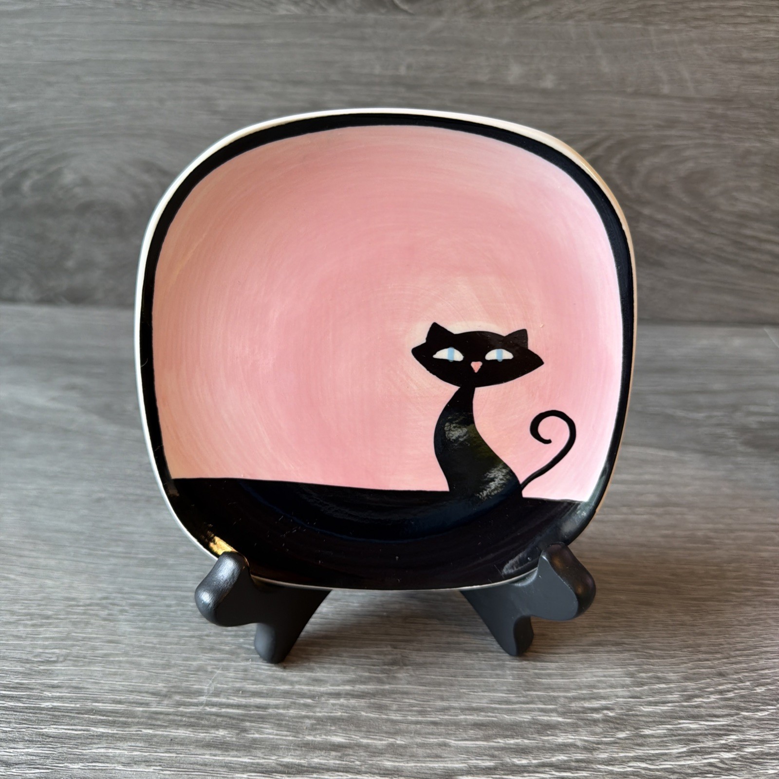 Cattitude Ceramic Mug & Saucer Set MCM Blk Cat Silhouettes. Stand Not Included