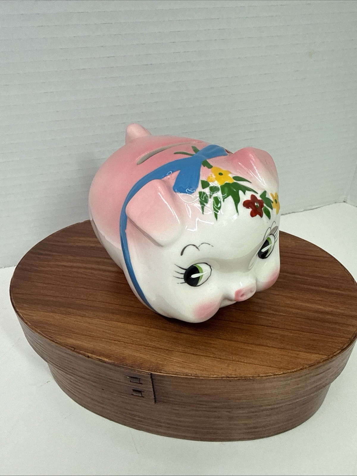 Bank: Baby Pig Flowers Ceramic–Small Vintage Piggy Bank