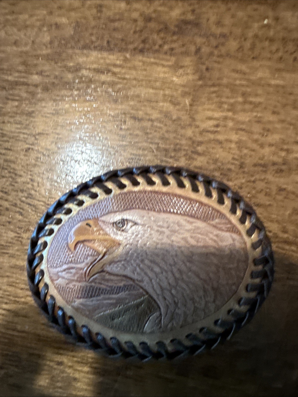 Eagle Belt Buckle Hand Tooled Mens Genuine Leather Stitched Western