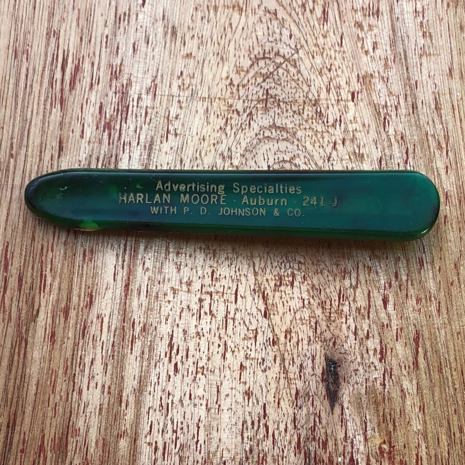 Retractable Nail File Green Plastic Bakelite Celluloid Vintage Advertising Rough