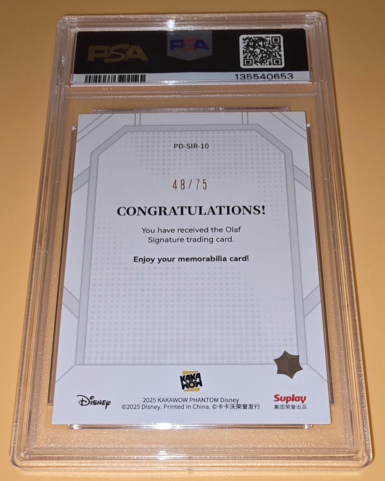 Olaf from Frozen PSA 10 Low Pop 1 Signature Red #d 2025 Kakawow Disney Phantom
