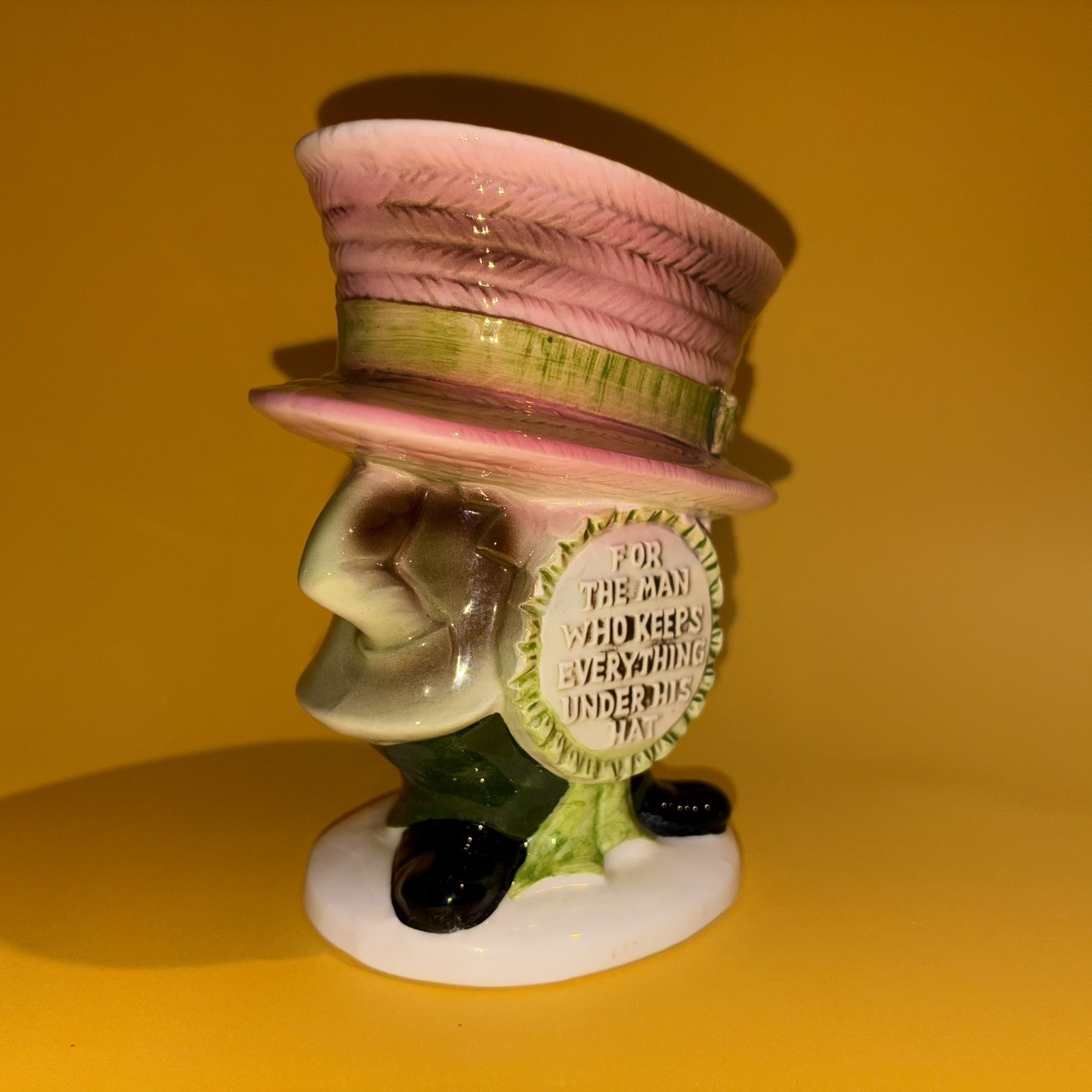 Vtg Ceramic Planter For The Man Who Keeps Everything Under His Hat Top Figurine