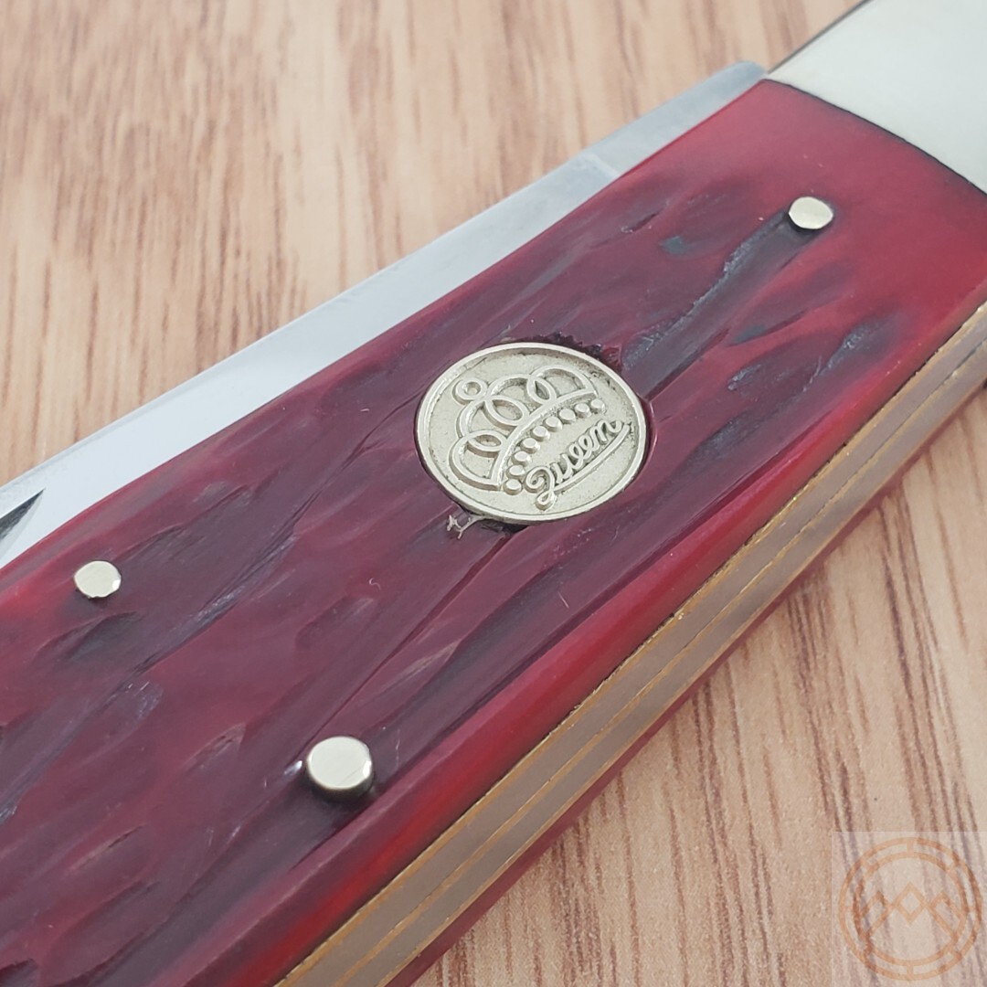 Queen Big Boy Trapper Pocket Knife 1095 Steel Blades Red Jigged Bone Handle 7555