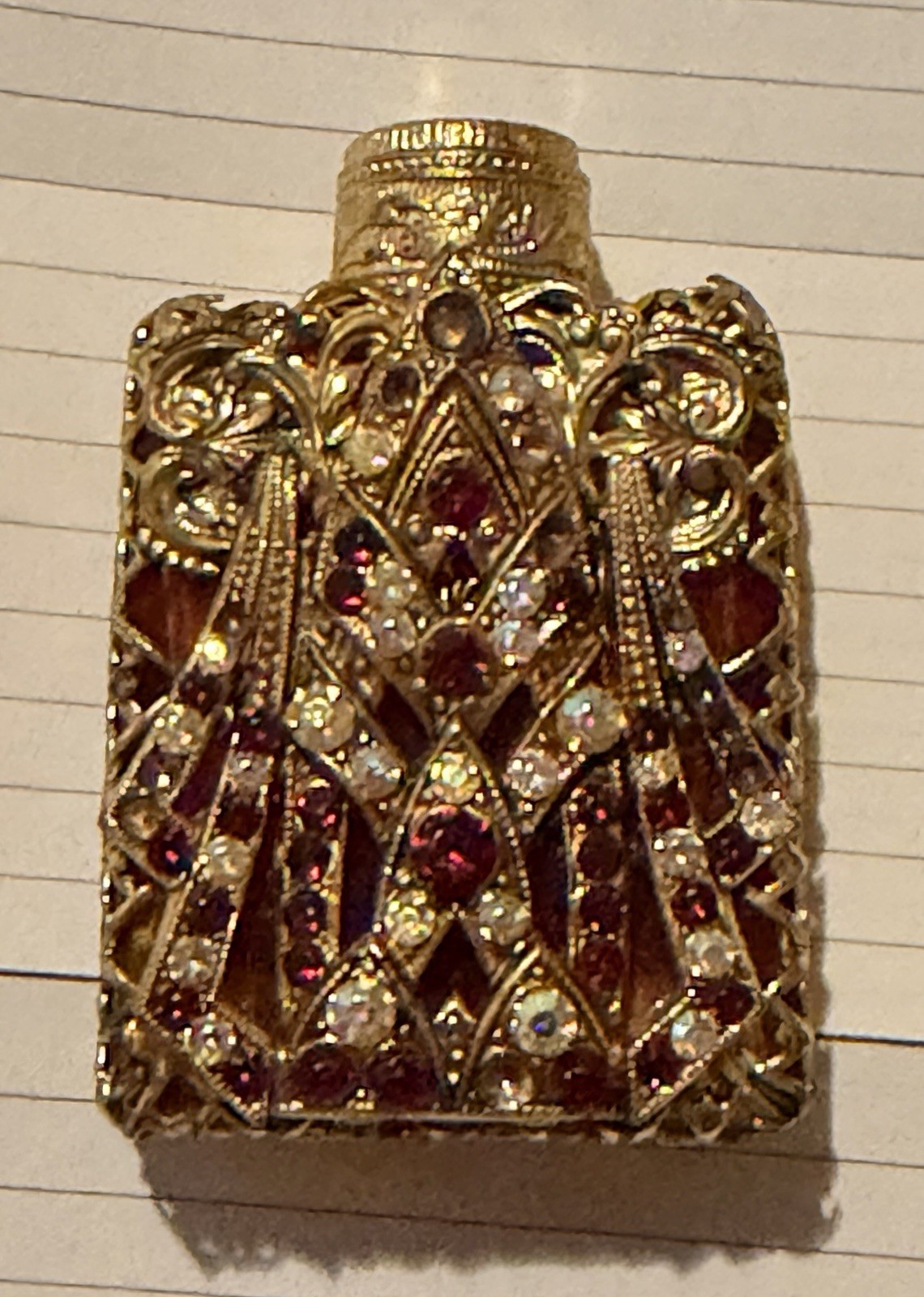 Vtg 50s~60s~Czech Ruby Red Jewelled Perfume Bottle 2 1/4” Tall W/ Dipper HTF
