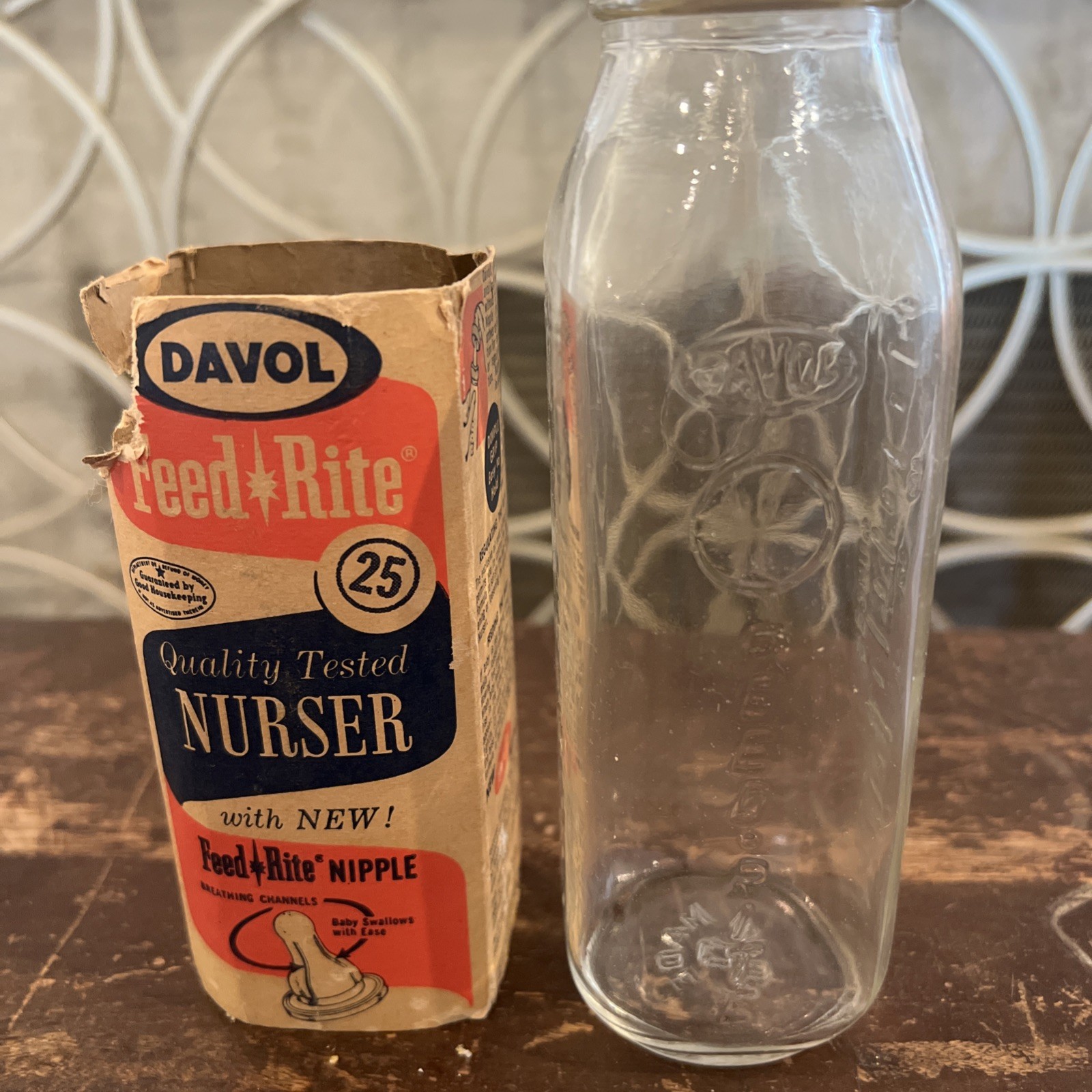 Vintage Davol Feed Rite Glass Nurser Bottle in Original Package Sleeve