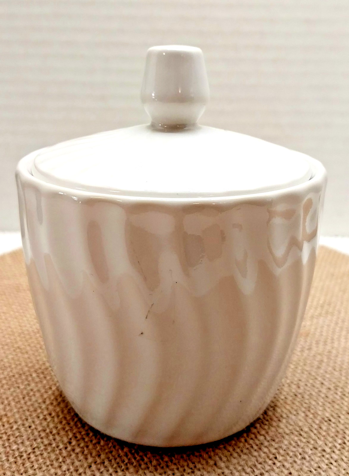 White Ceramic Swirl Pattern Lidded Sugar Bowl No Creamer