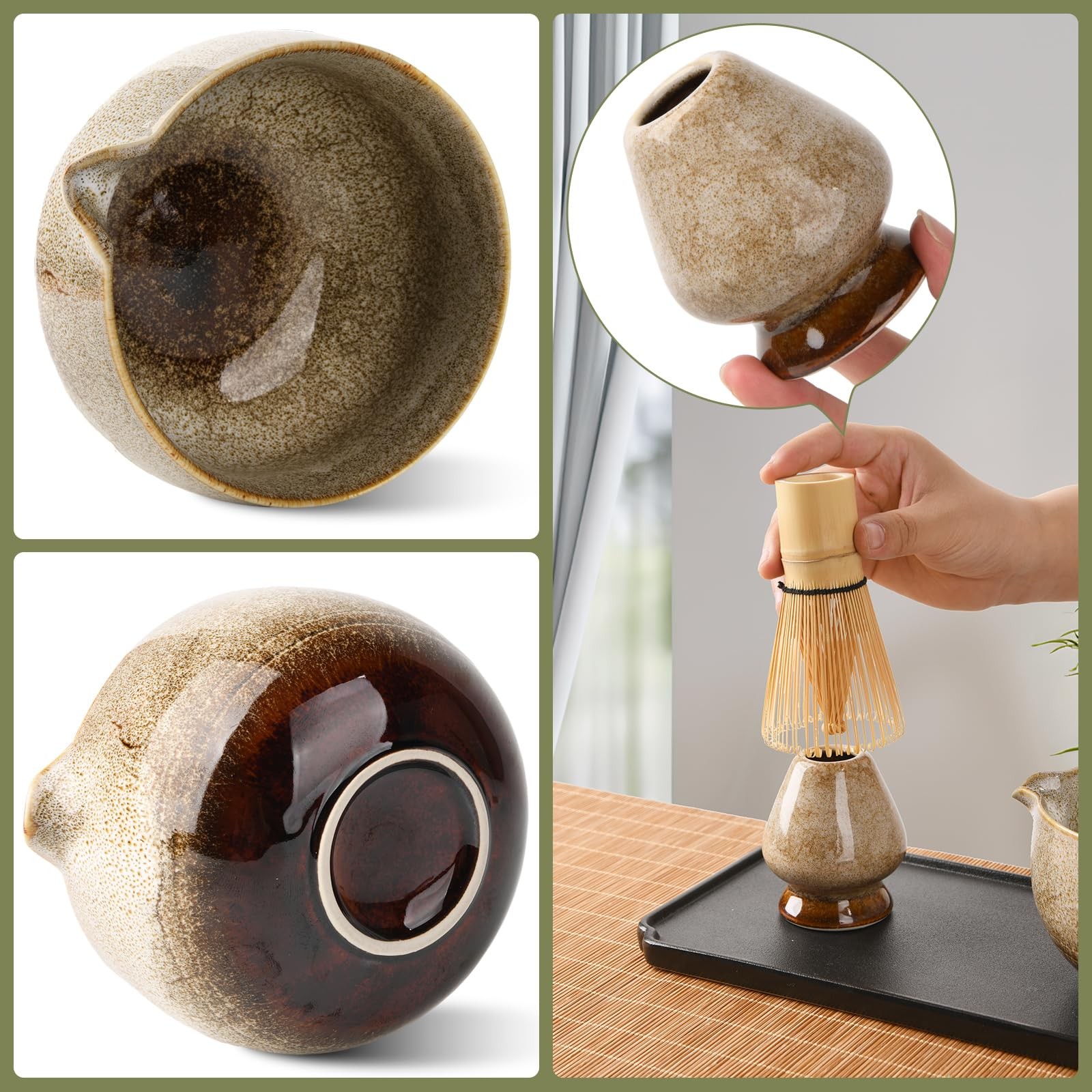 EOIMS Japanese Matcha Tea Set,Ceramics Match Bowl with Spout,Included Handmad…
