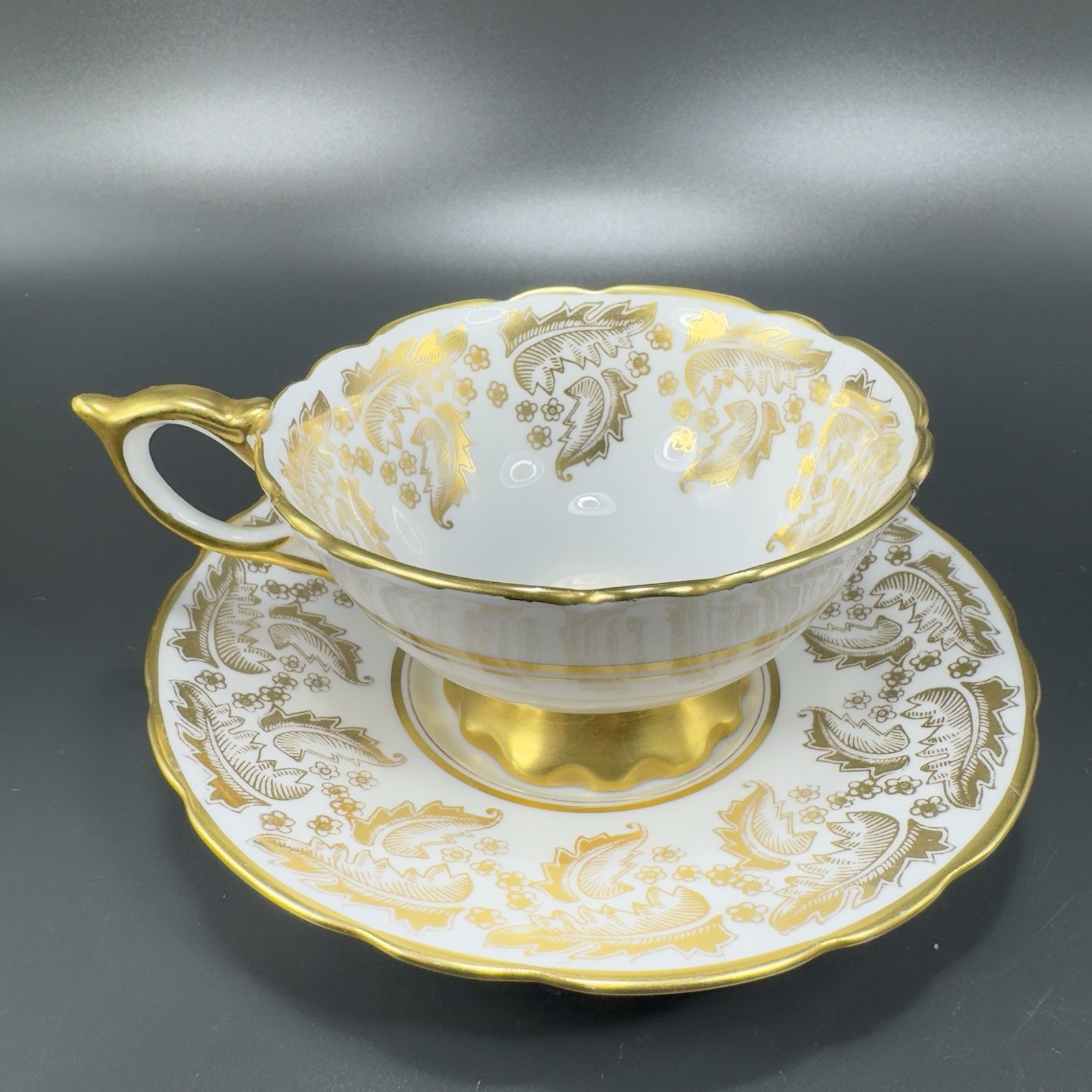 Royal Stafford Fine Porcelain China Teacup And Saucer England Heavy Gold Pattern