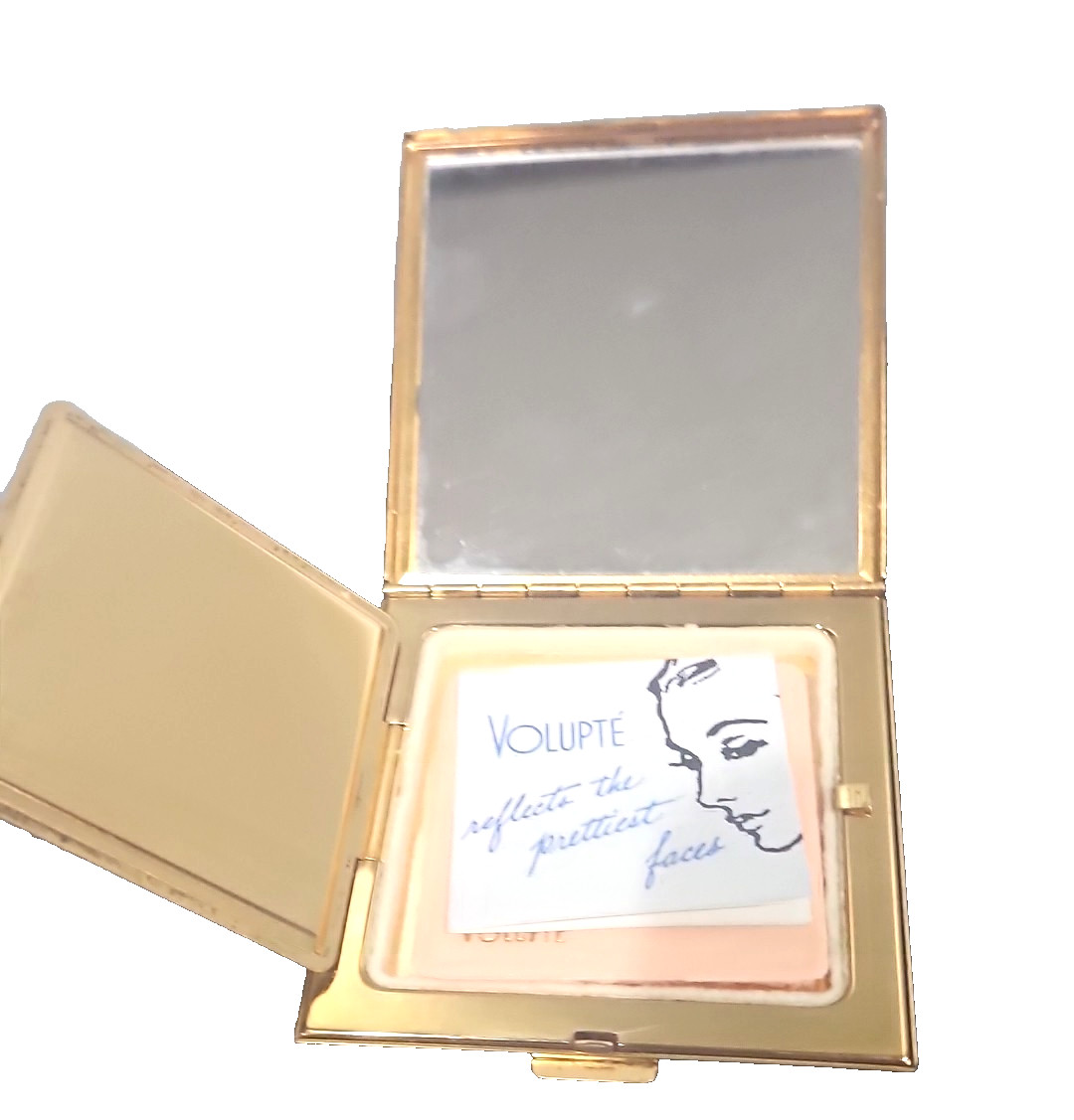 Vintage Golden Geometric Volupte Makeup Powder Compact Mirror Puff