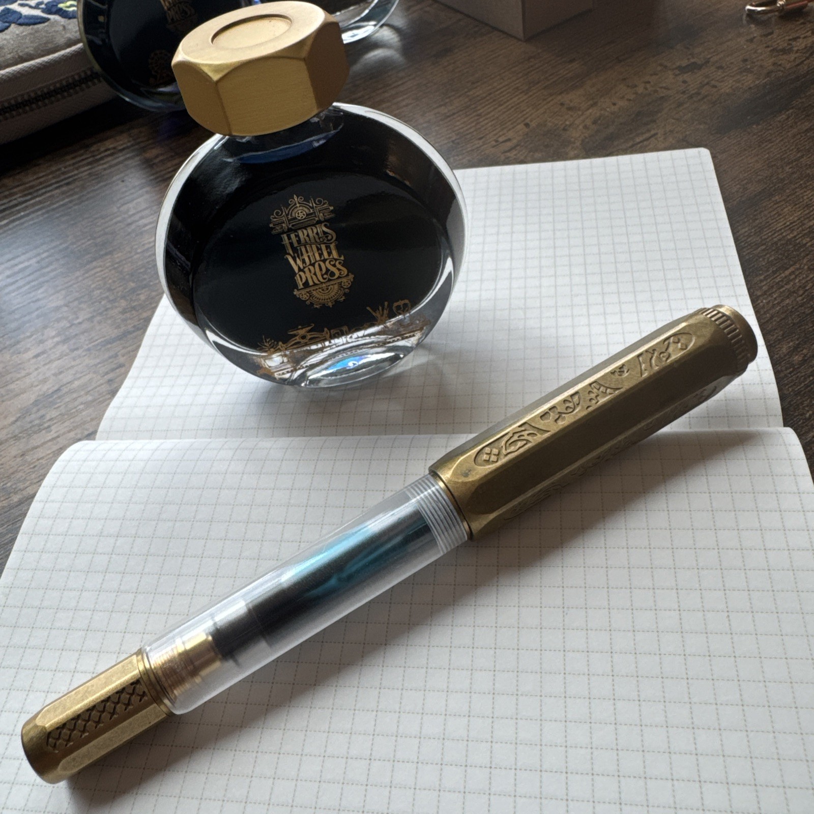 Year Of The Dragon, Brass Fountain Pen, Fine Writing International, M Nib + Ink