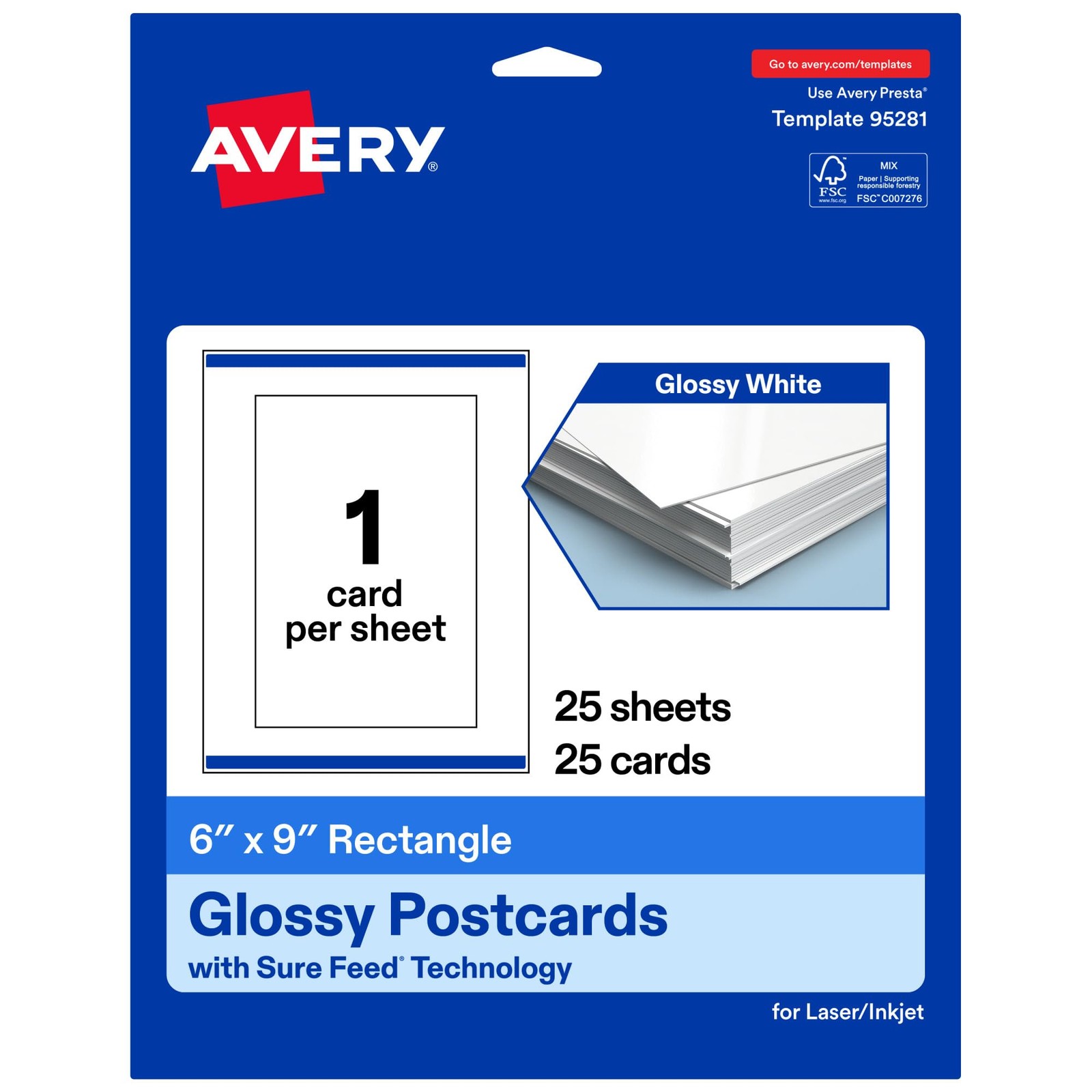 Avery Printable Rectangle Postcards Sure Feed Technology 6 X 9 Glossy White