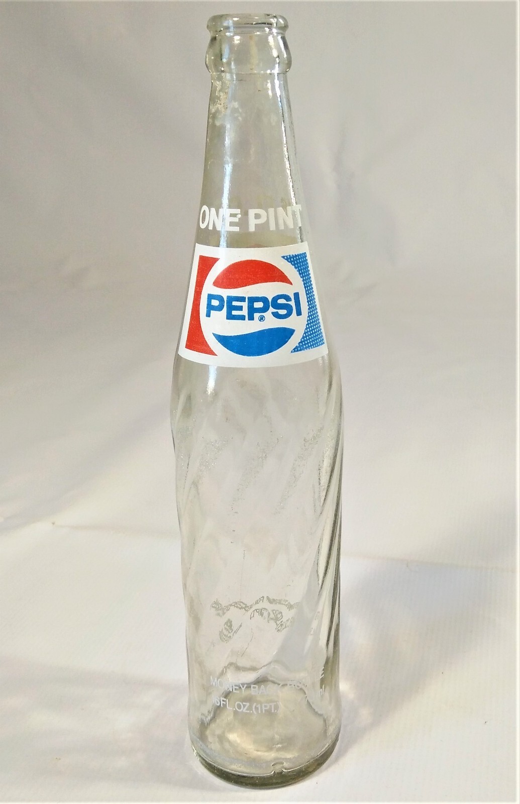 Pepsi-Cola Bottle 16 Oz One Pt Return For Deposit Money Back Soda Pop Clear Vtg