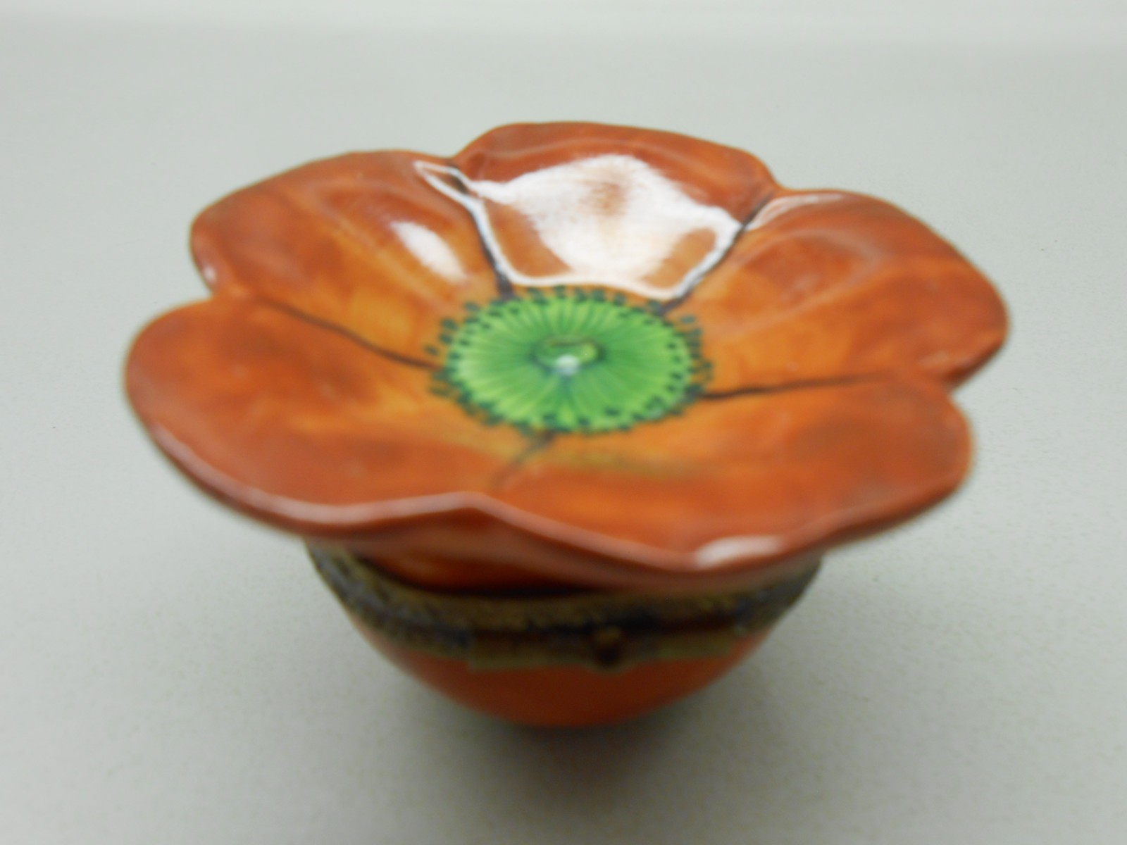 RARE Vintage Limoges Box France – Reddish-Orange Flower – Parry Vieille – PV