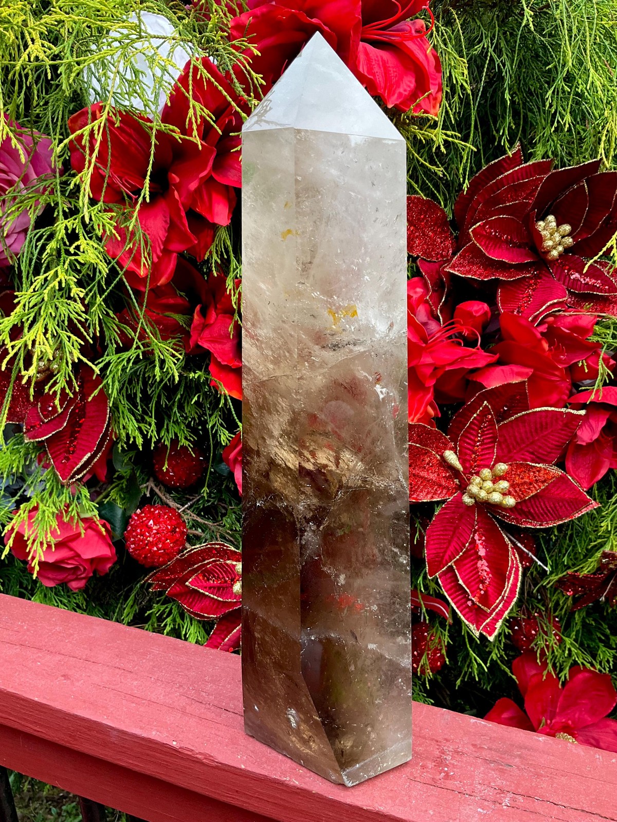 Clear Quartz Crystal Generator ~ Large 11 Lb. 12 oz. ~ 16″ Tall ~ Smokey Inclus