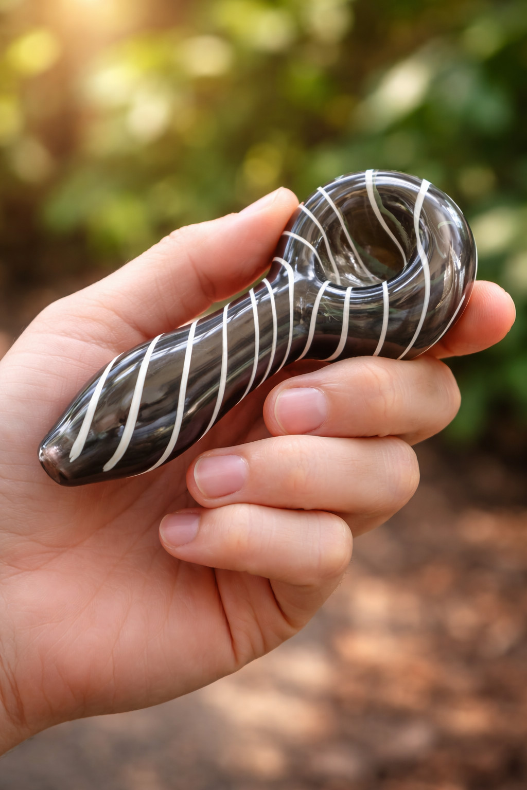 4 Inch Hand Blown Glass Pipe Smoky Gray with White Swirl Design Great Price