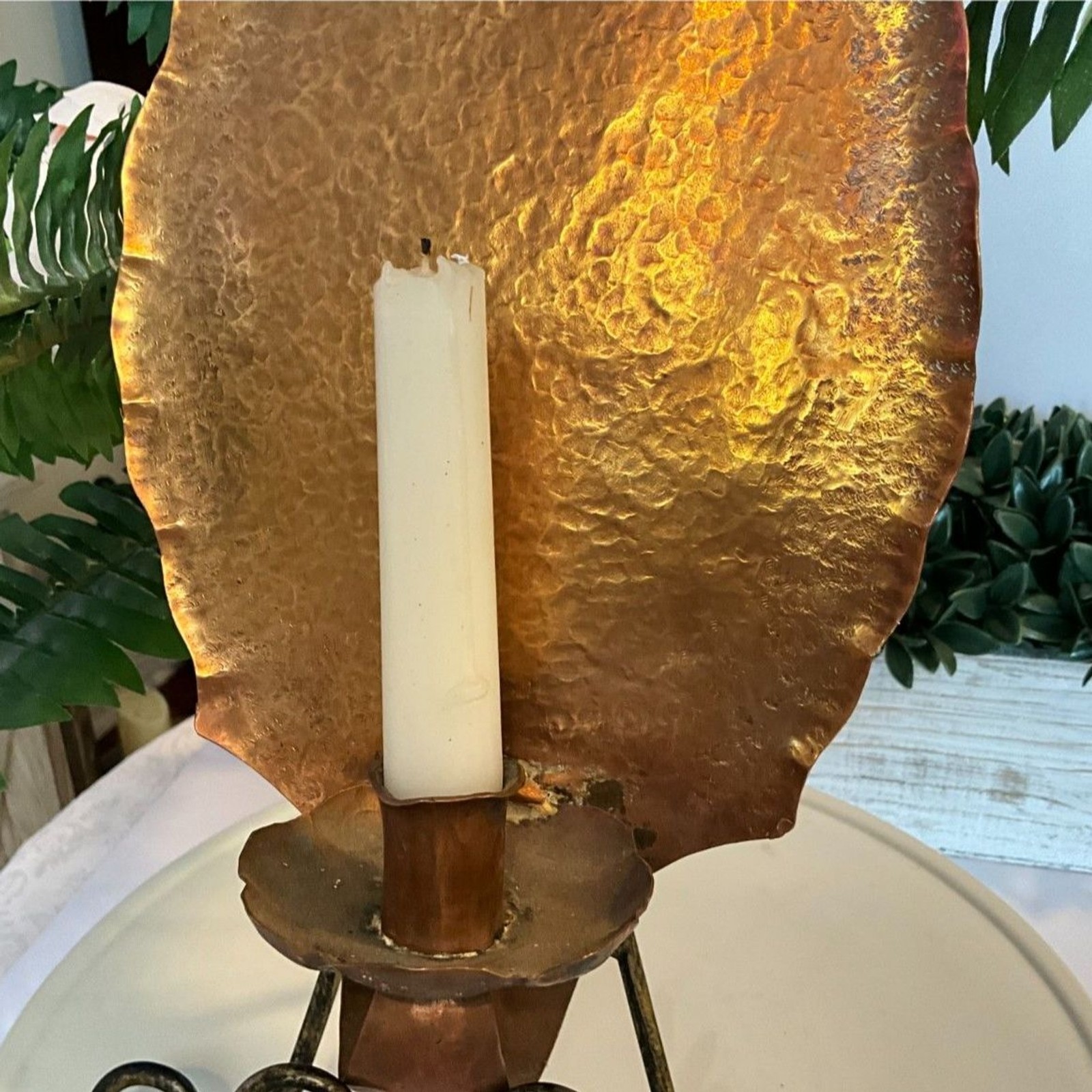 Vintage VOLK Hand Hammered Copper Wall Sconce Candle Holder Arts & Crafts sconce