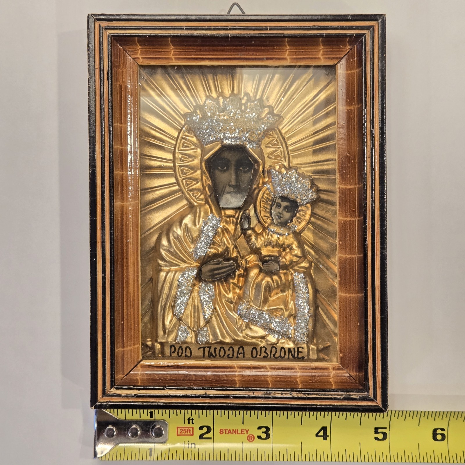 Polish Black Madonna Czestochowa Vintage Religious Artwork Framed 7in x 5in
