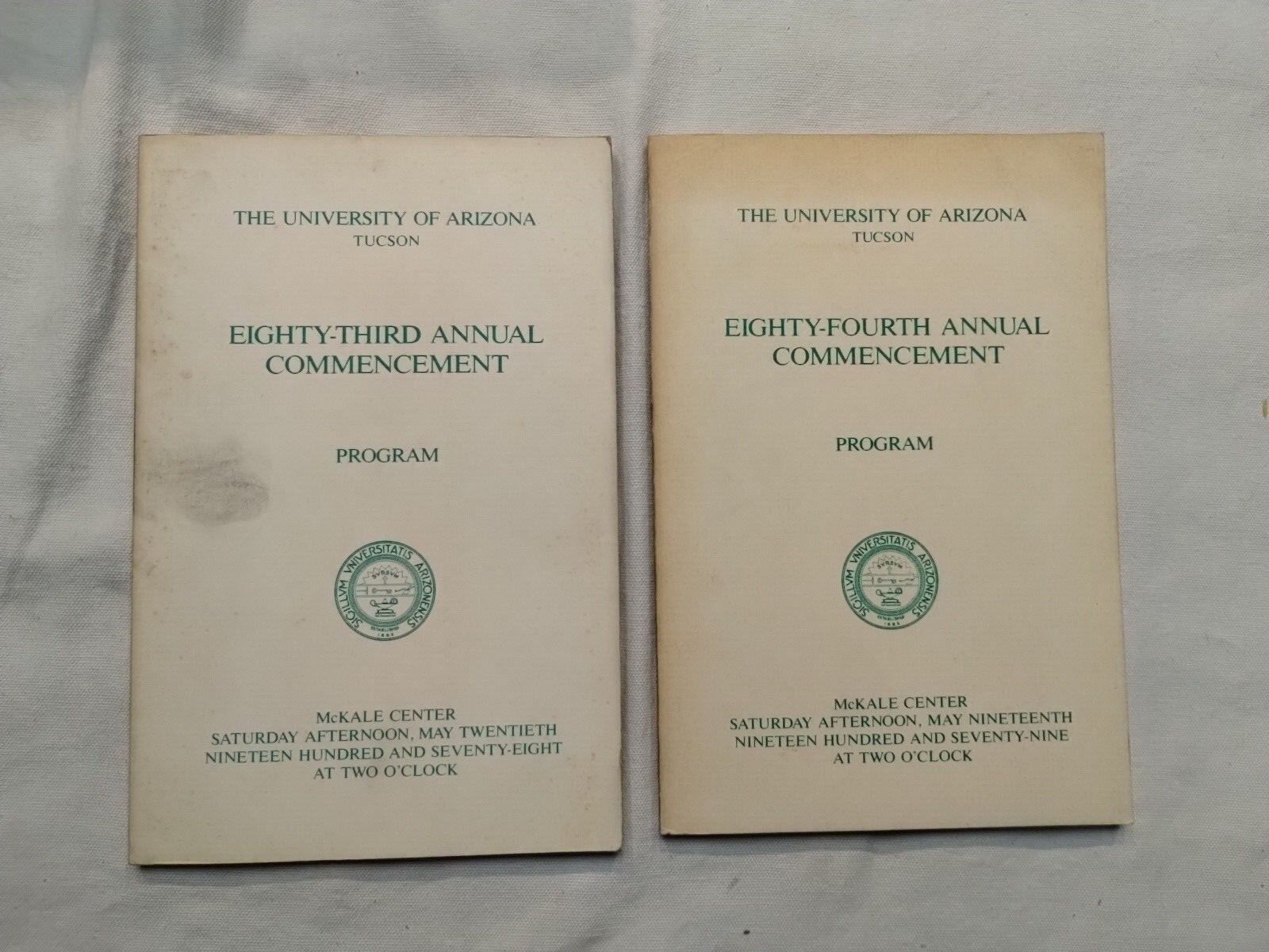 The University of Arizona 83rd & 84th Annual Commencement Programs 1978 & 1979
