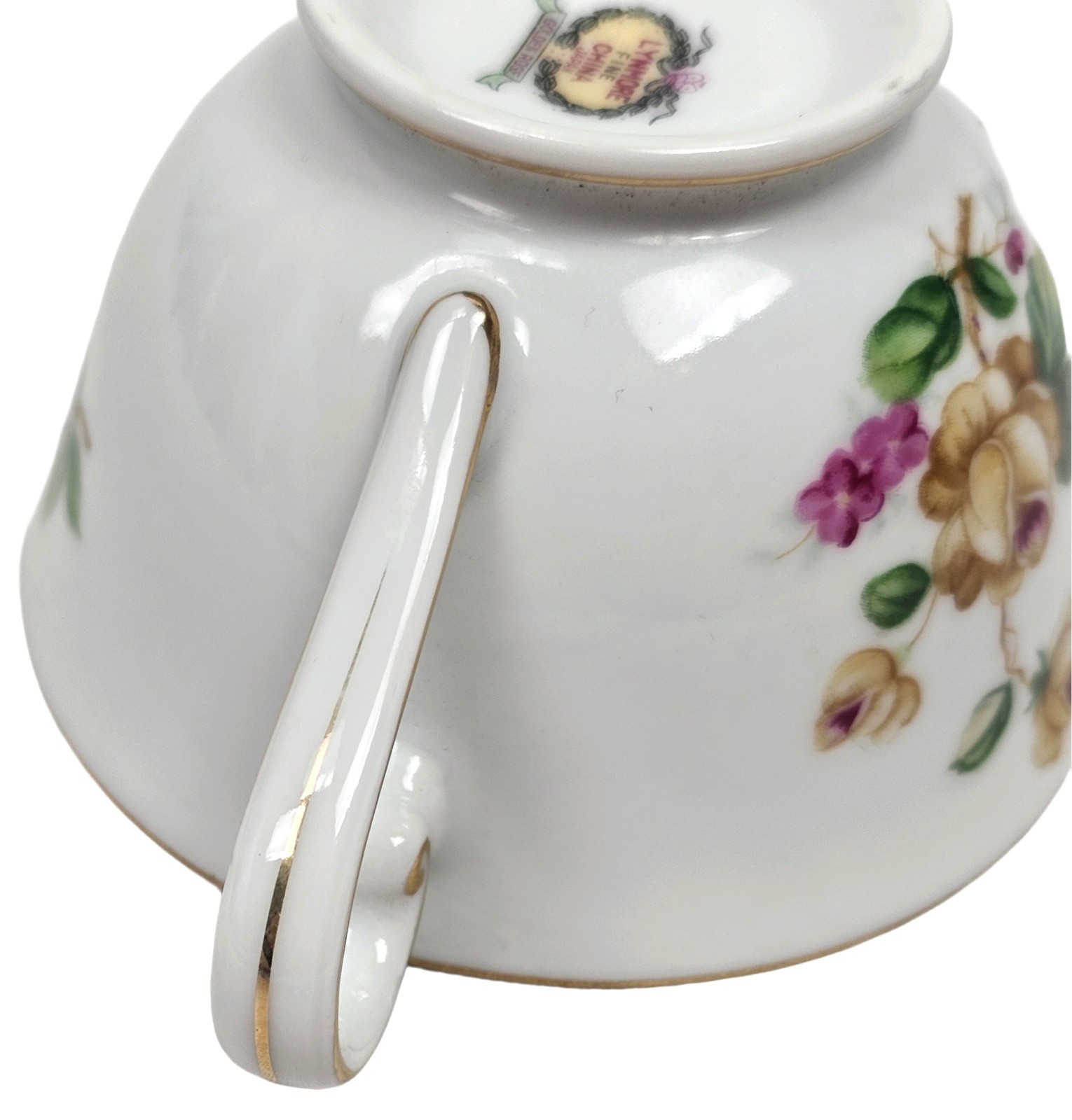Vintage Lynmore Golden Rose Teacup Fine China Japan Yellow & Pink Rose Gold Trim
