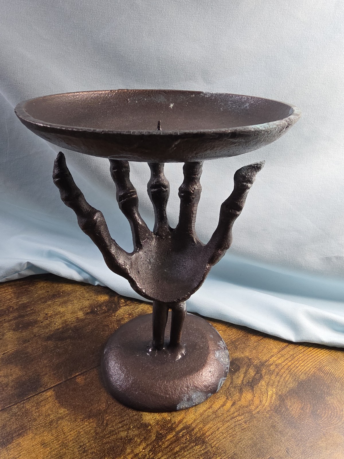Bronze Distressed/Rusted Metal Skeleton Hand Candle Holder/Dish