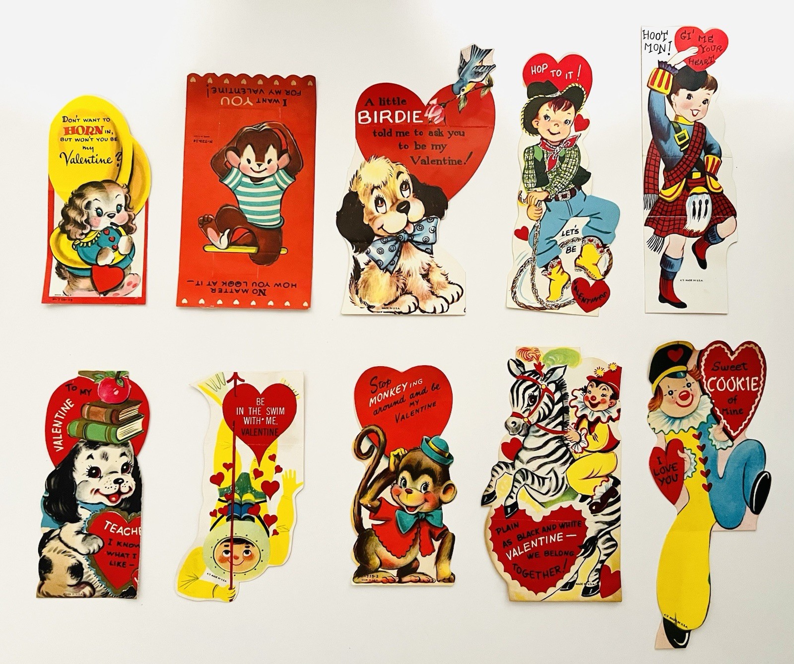 Vintage Kids Valentine Card Lot Of 10 – Signed – 1960’s