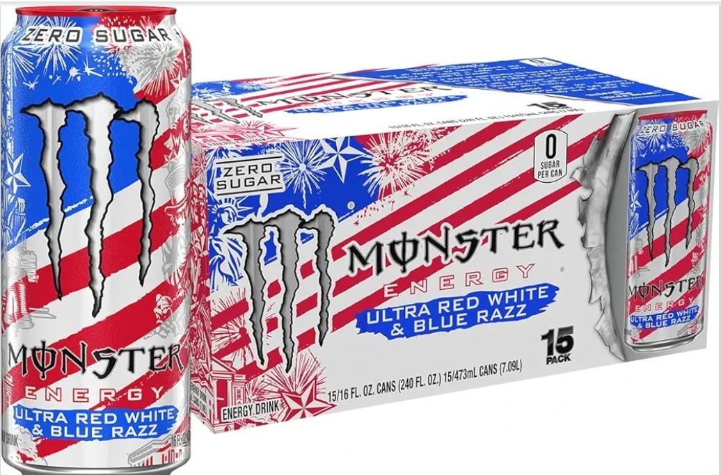 Monster Energy Ultra, Sugar Free Energy Drink, Red White & Blue Razz, 16oz 15pk