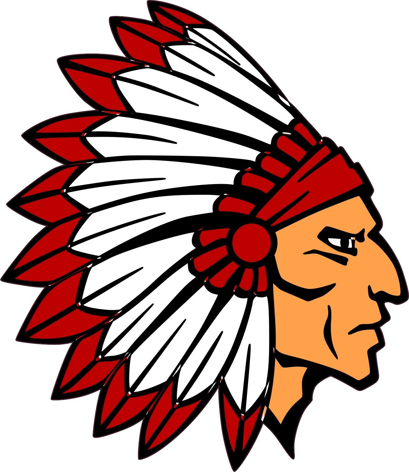 4.5in x 5in Die Cut Red Indian Head Mascot Bumper Sticker Decal
