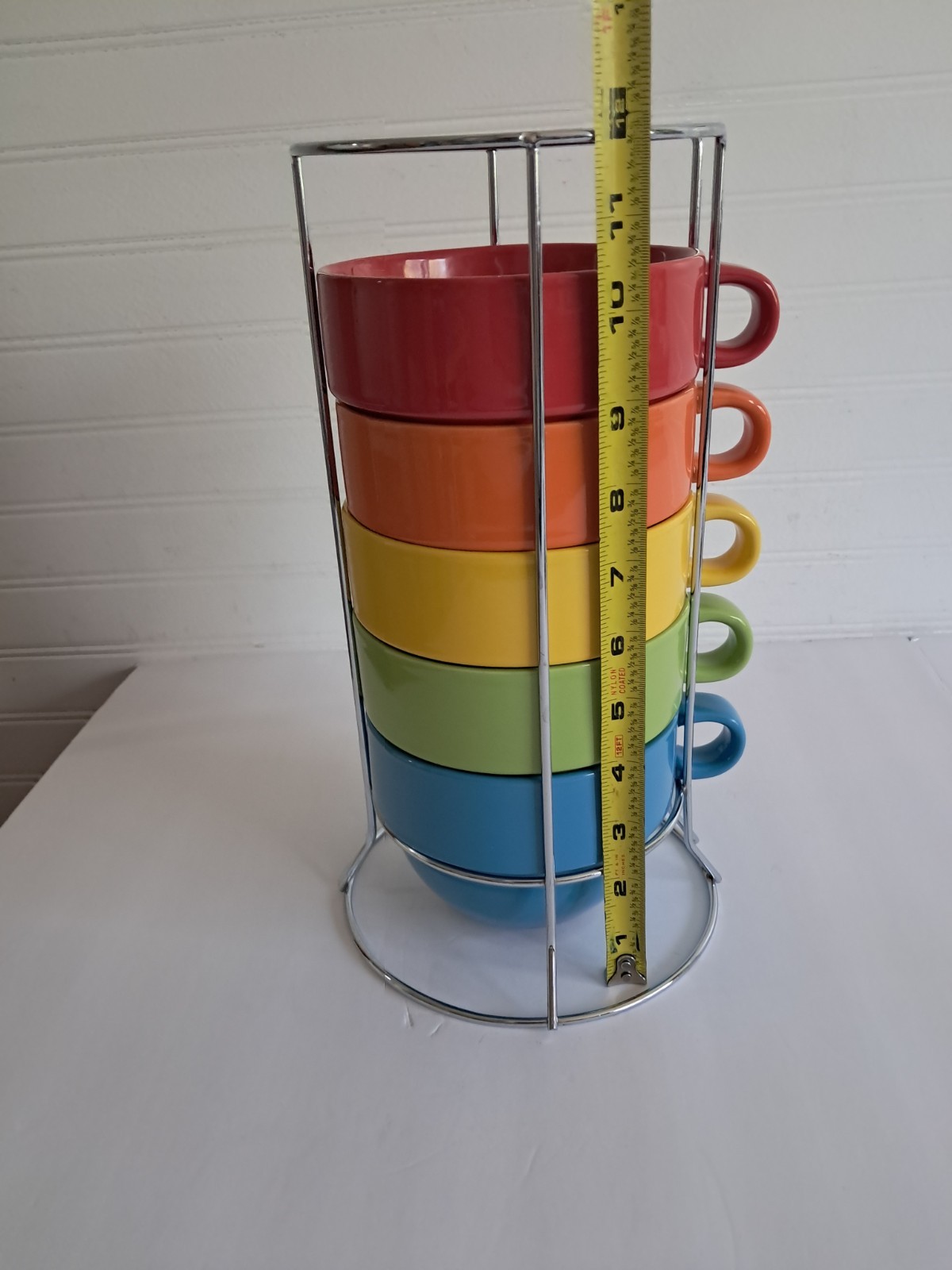 Pier 1 Imports Stackable Mugs Set Holder Multicolor Rainbow 5″ Round x 3.5″H