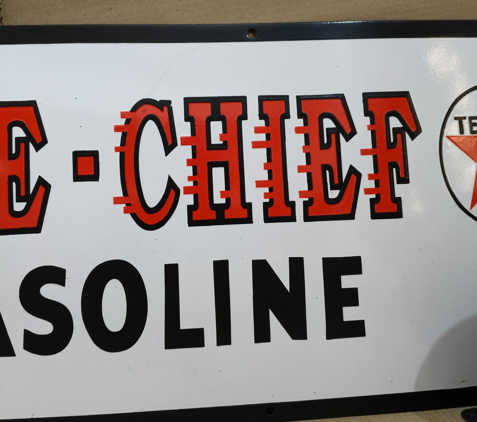Texaco Fire Chief Gasoline Porcelain Enamel Sign 36 x 15 Inches 1 Sided