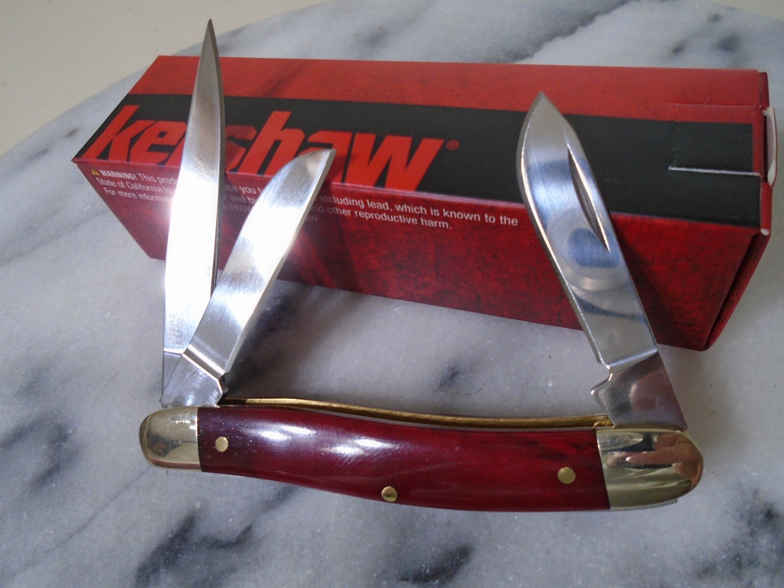 Kershaw Brandywine Stockman 3 Blade Pocket Knife 4382RB D2 Red Bone Folder New