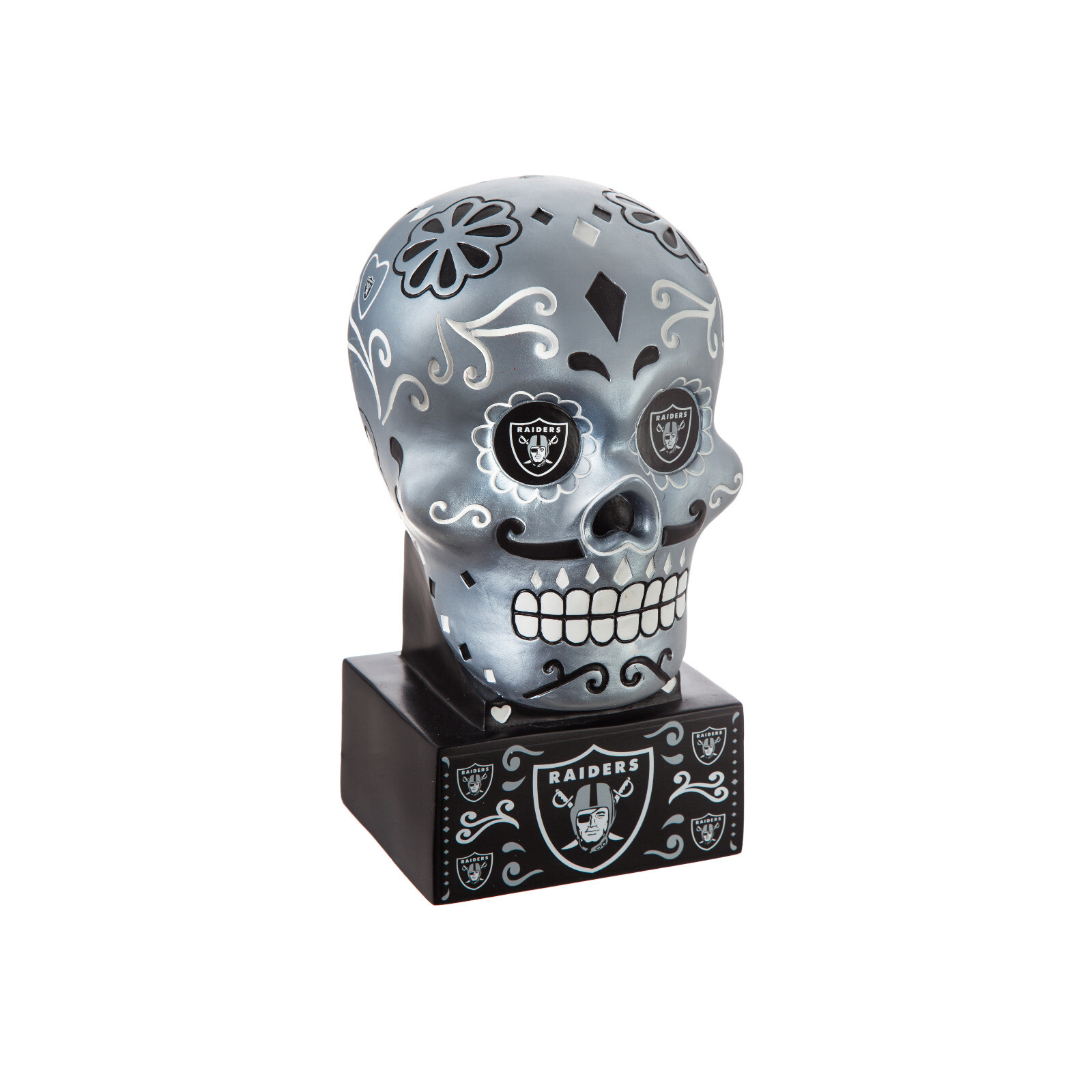 Raiders Las Vegas Oakland NFL Sugar Skull Day of the Dead Statue 10.25″ H Silver