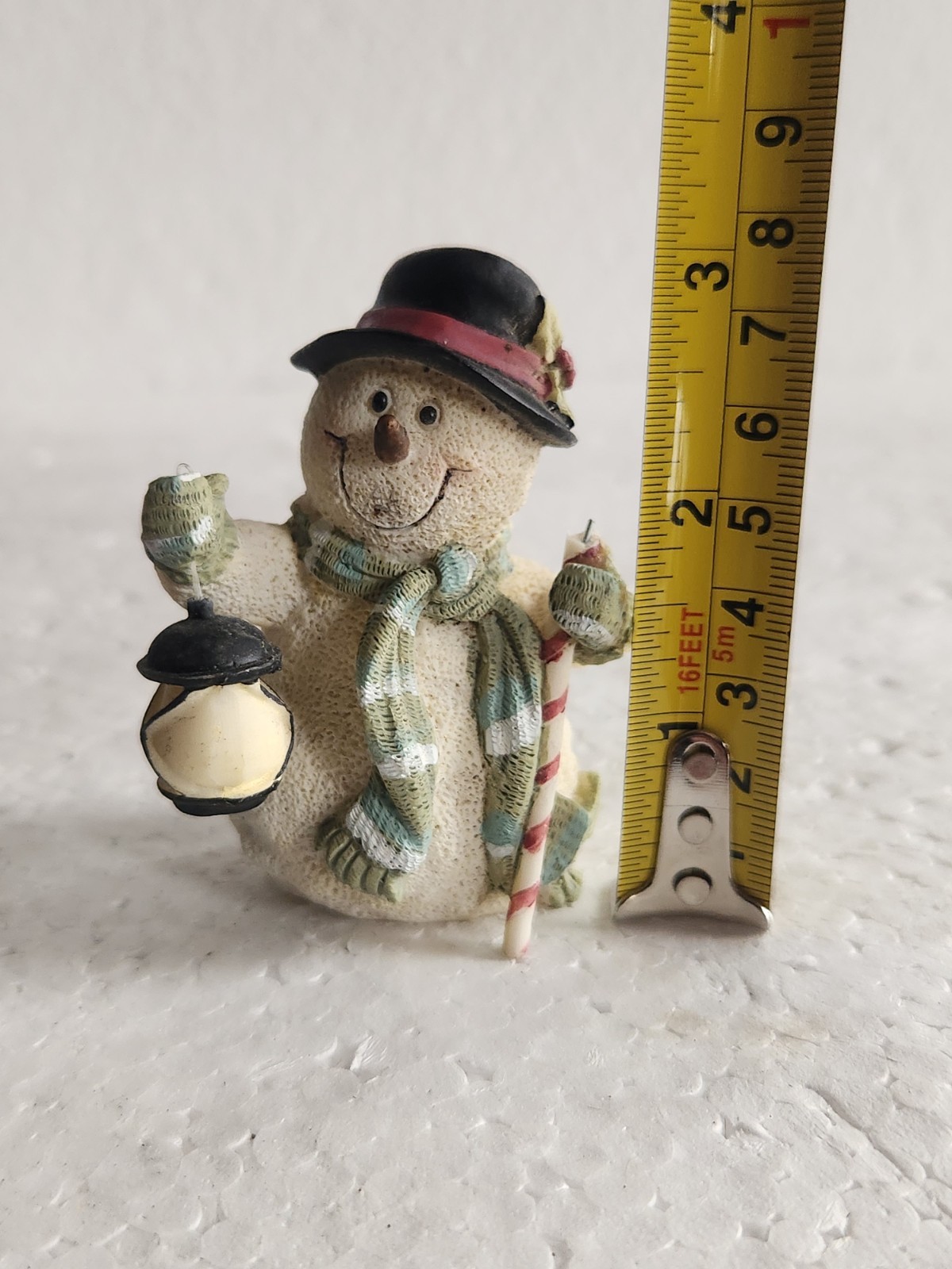 3″ Tall Snowman Figure Christmas Decoration Holding Lantern Walking Stick Resin