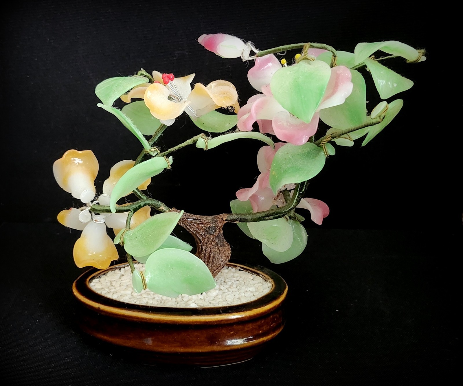 VTG Japanese Jade Cherry Blossom Bonsai Tree in Pot 9.5″x7.5″x 5″ Exc. Cond.