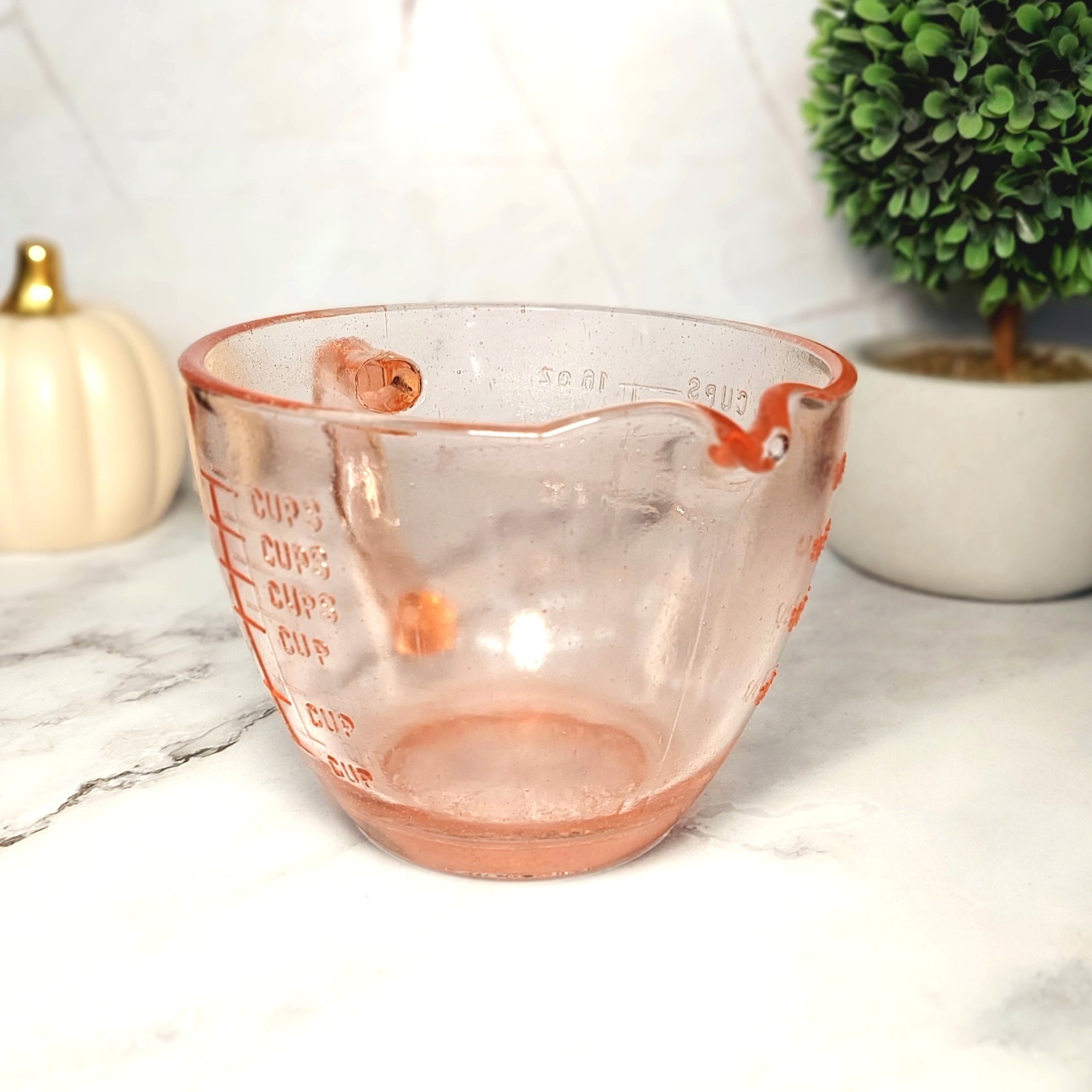 Pink Depression Style Glass Measuring Cup & Mixing Bowl, Vintage Style Kitchen