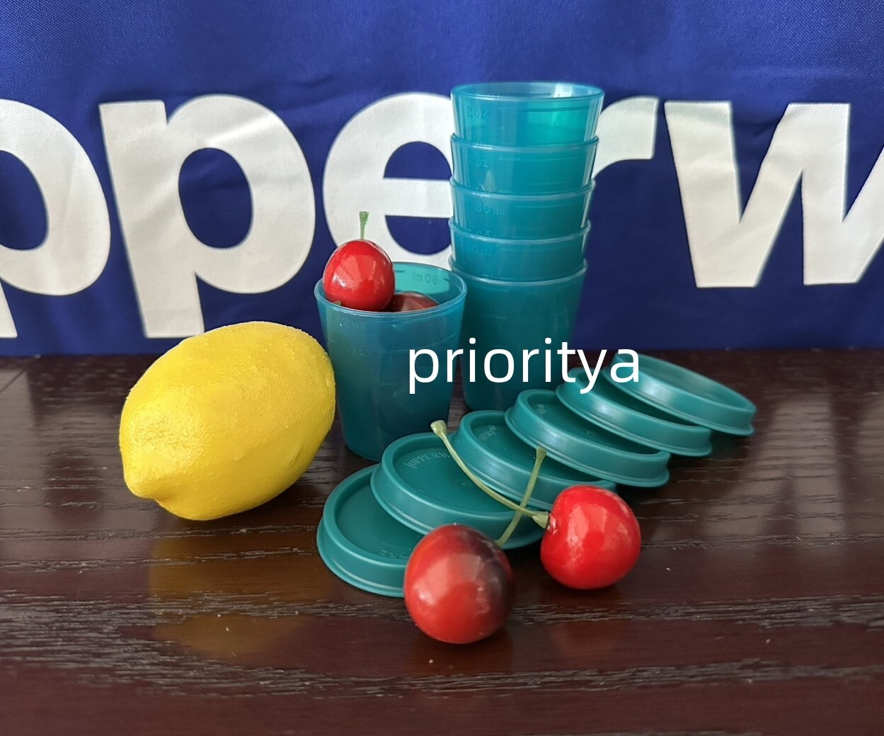 Tupperware Tupper Mini Midgets Container 2oz Set of 6 Peacock Dark Green New