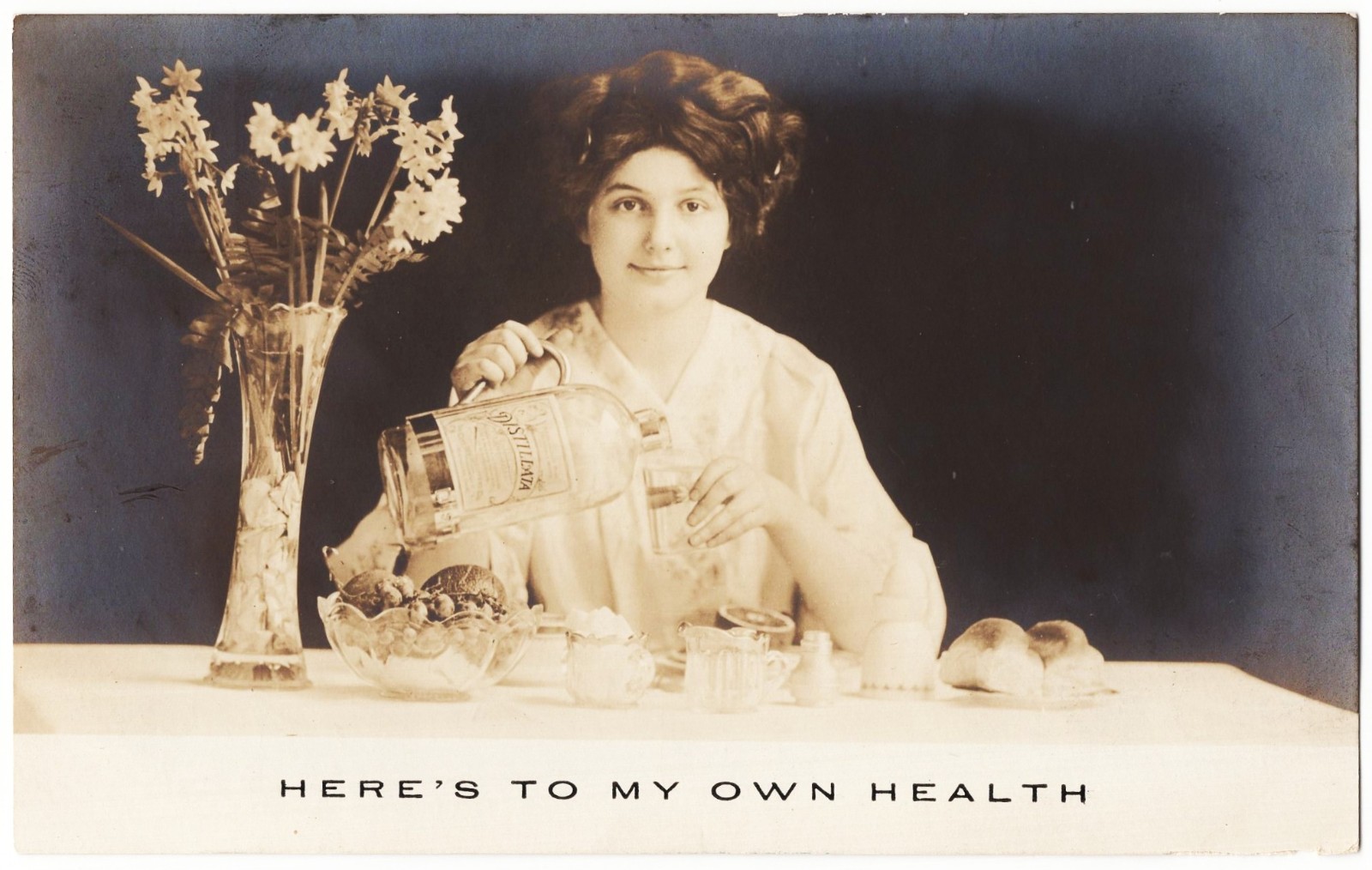 real photo advertising Distillata breakfast antique postcard RPPC
