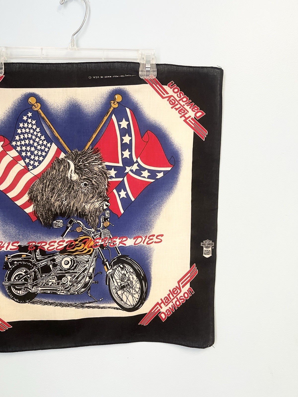Vintage Harley Davidson This Breed Never Dies Handkerchief Bandana Made in USA